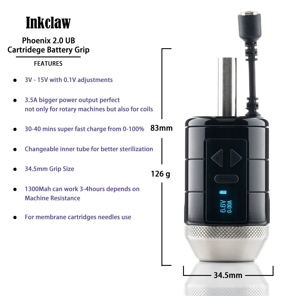 Inkclaw Phoenix 2.0 UB Cartridges Battery Grip - Up Button Version