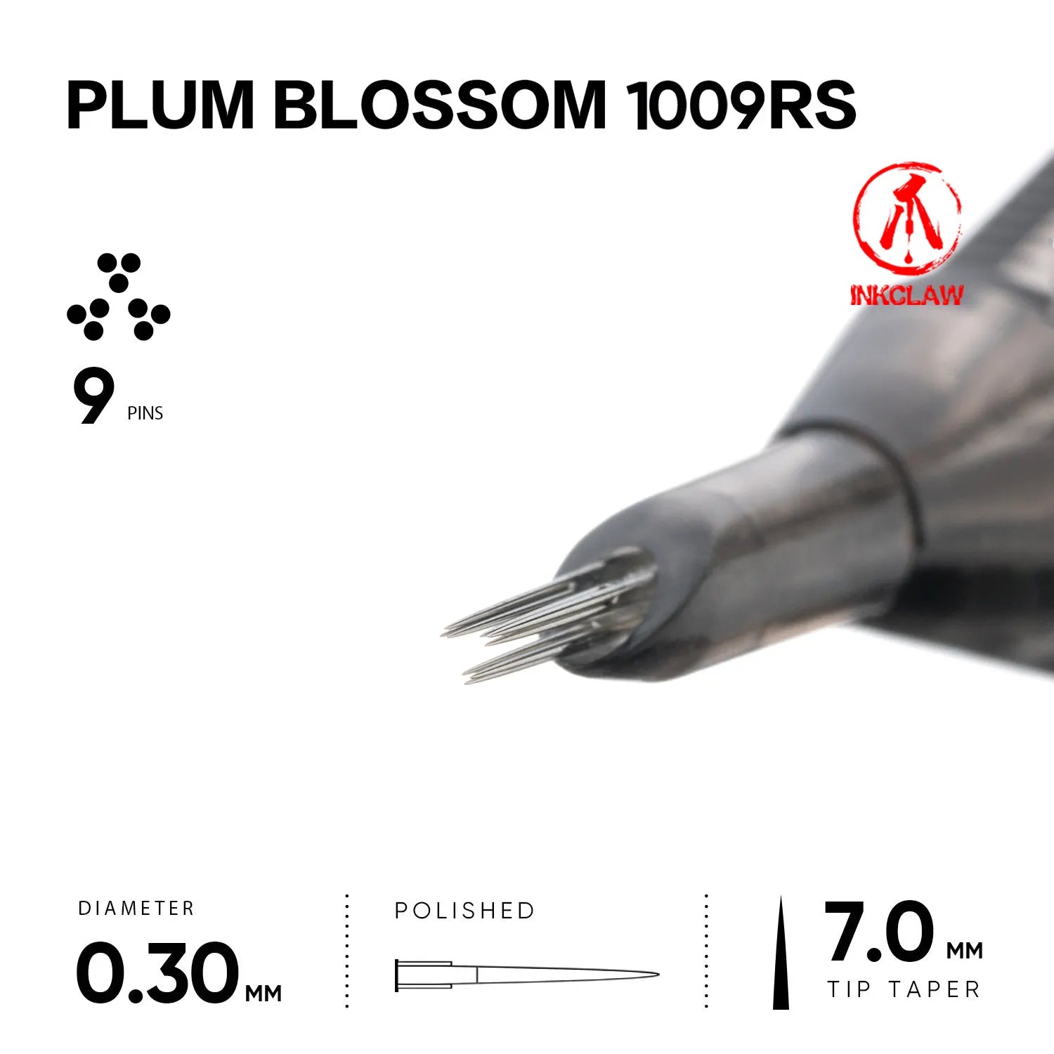 Inkclaw engineers 3 groupings of super tight 3RL needles into a triangle(Clubs) shape, which is ideal for not only improving the efficiency of dot shading, stippling, whip shading, and paper shading. Plum blossom 9 round shader can be used for traditional