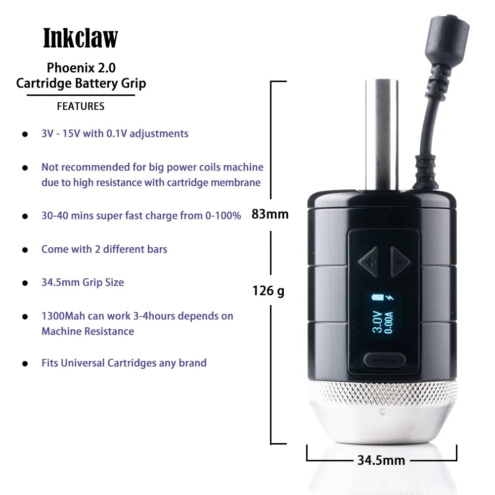 Inkclaw Phoenix 2.0 Tattoo Battery Grip for Cartridges Version