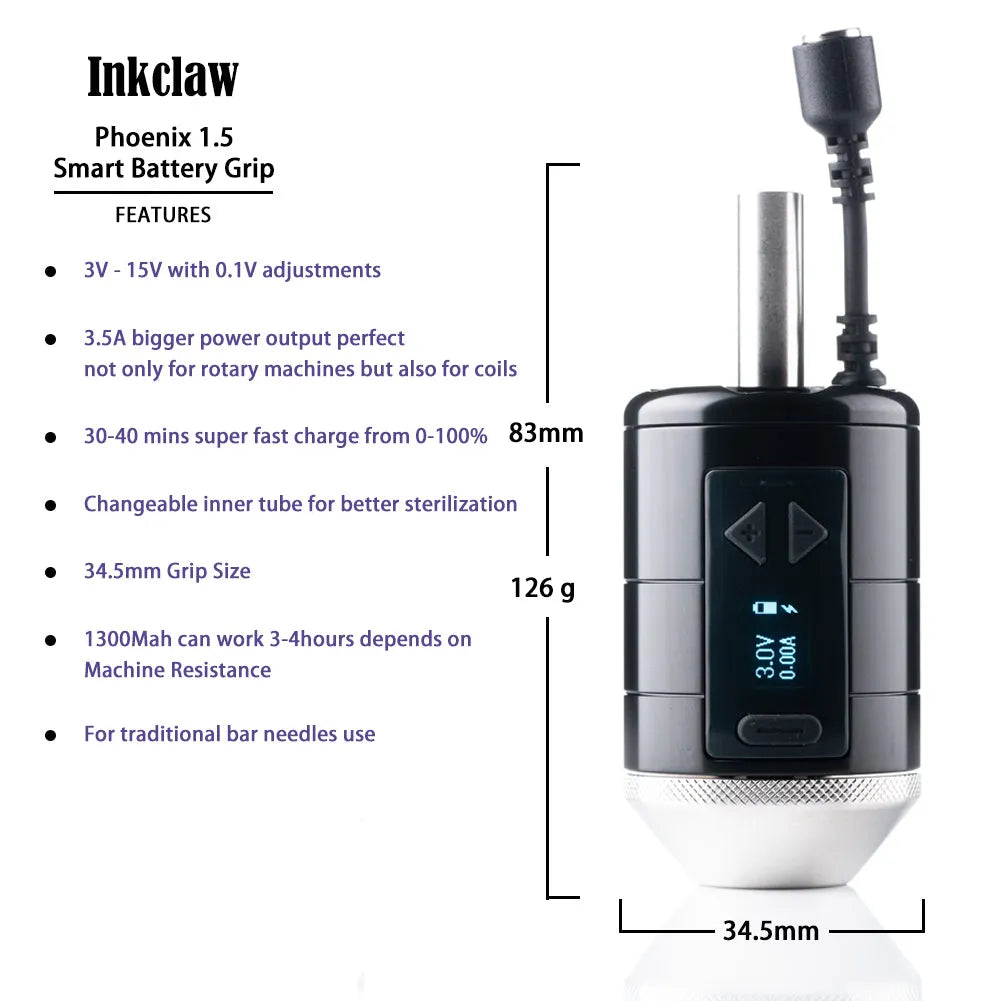 Inkclaw 1.5 Wireless Tattoo Battery Grip - Traditional Bar Needles