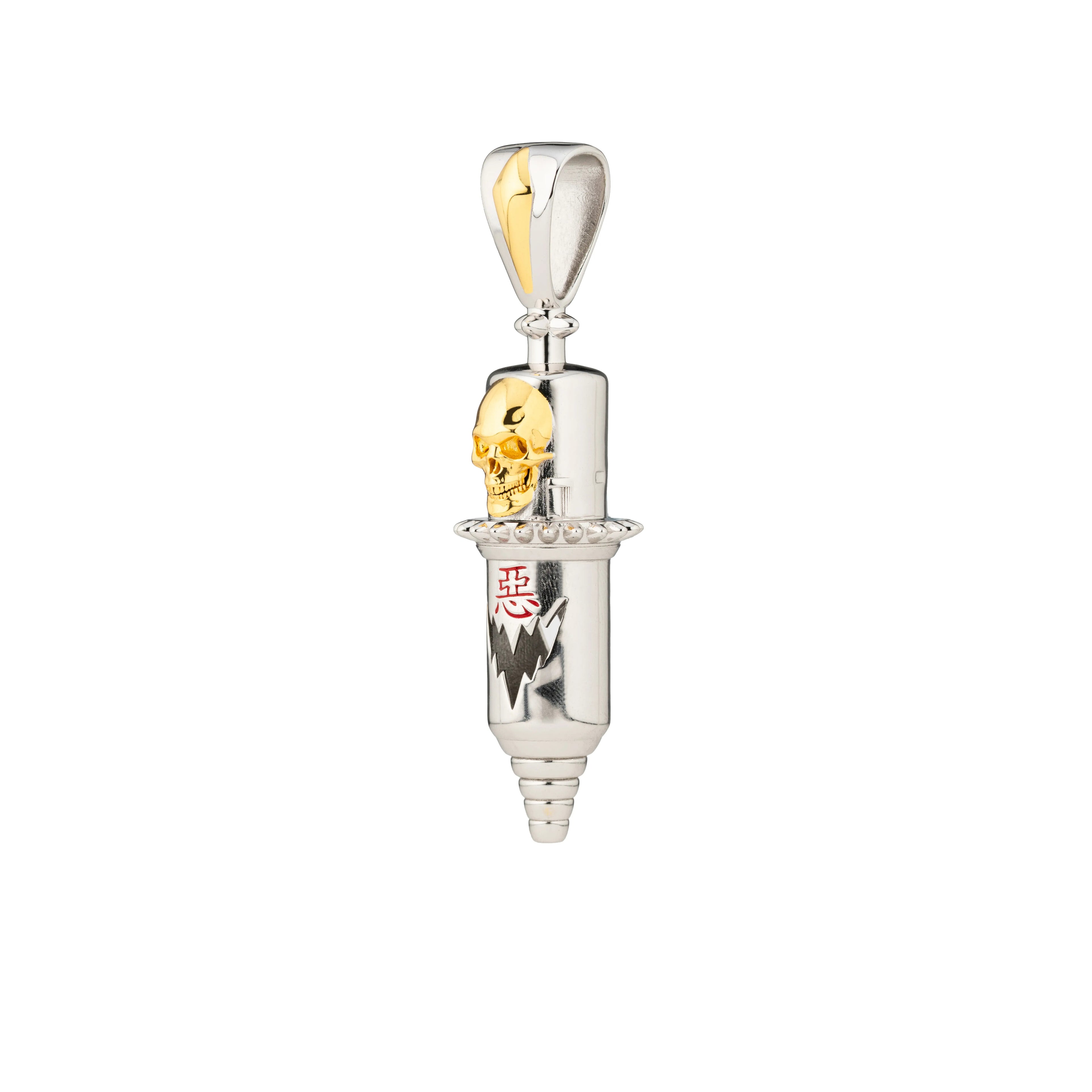 Evil Skull Round Liner Tattoo Pendant - Silver Body