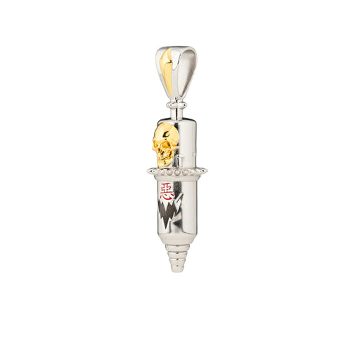 Evil Skull Round Liner Tattoo Pendant - Silver Body