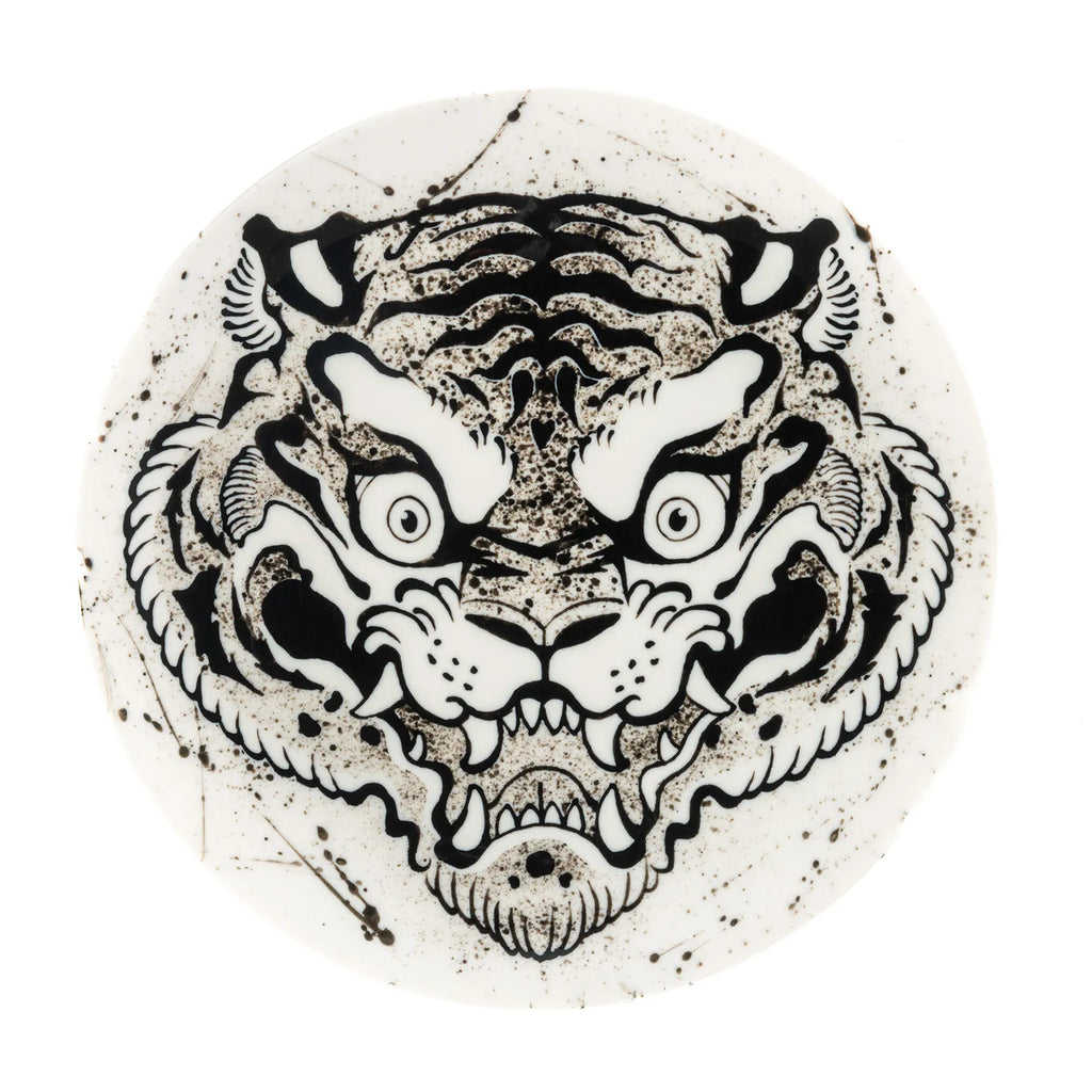 Chinese Tiger Porcelain Round Plate - Black