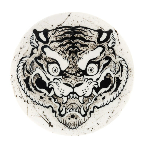 Chinese Tiger Porcelain Round Plate - Black