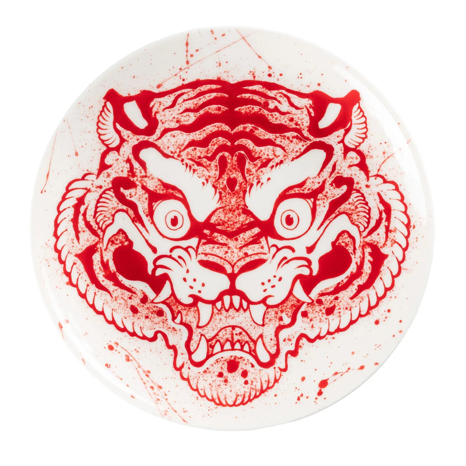 Chinese Tiger Porcelain Round Plate - Red