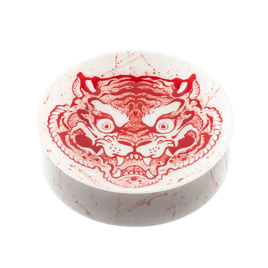 Chinese Tiger Porcelain Round Plate - Red