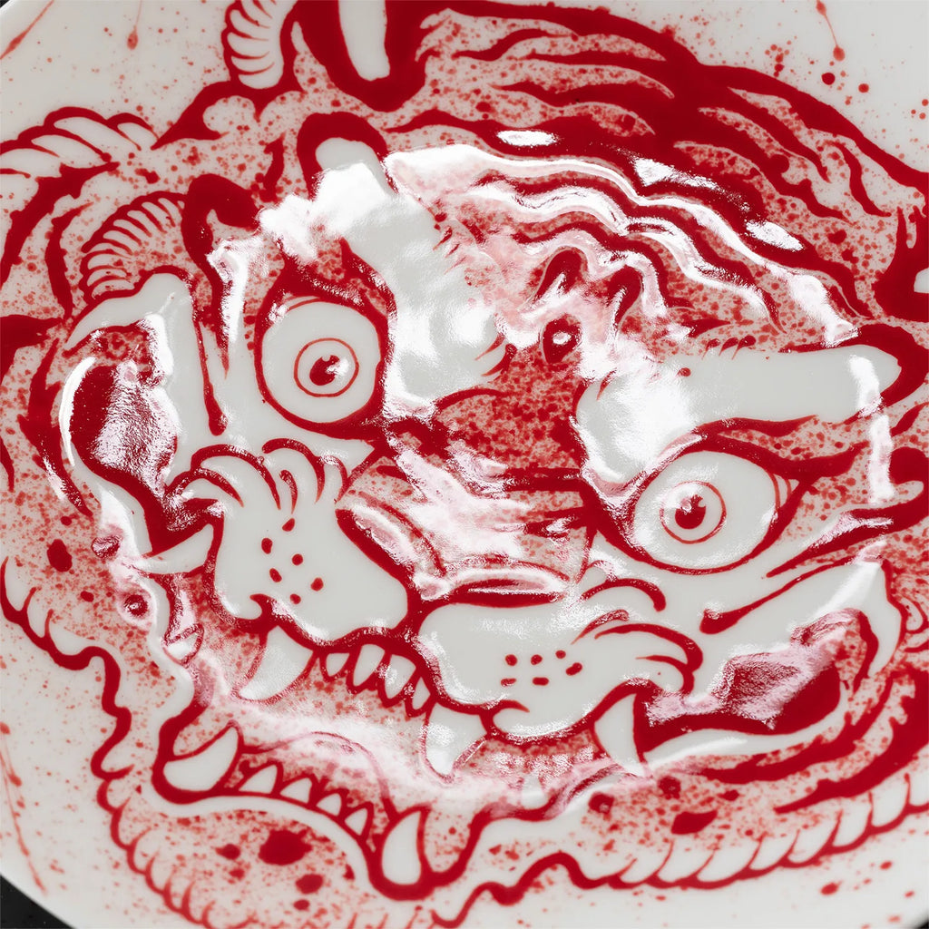 Chinese Tiger Porcelain Round Plate - Red