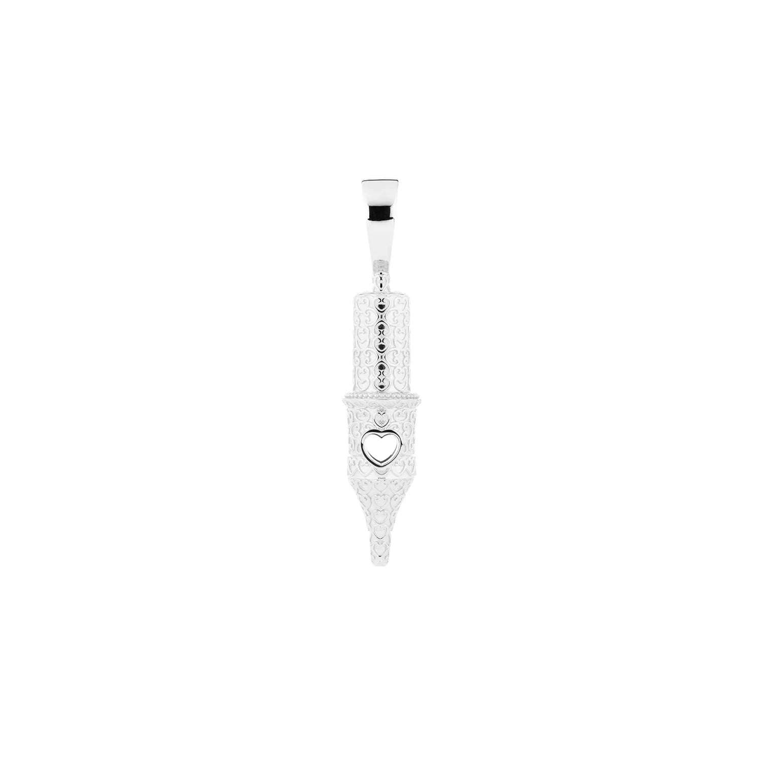 Tiny Heart Pattern Round Liner Tattoo Pendant - Silver