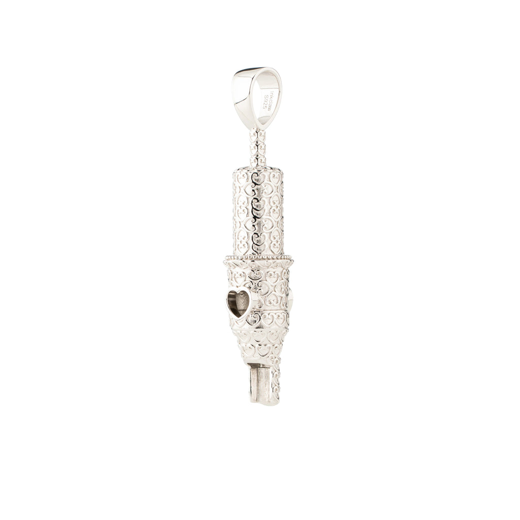 Heart Pattern Round Magnum Tattoo Pendant - Silver