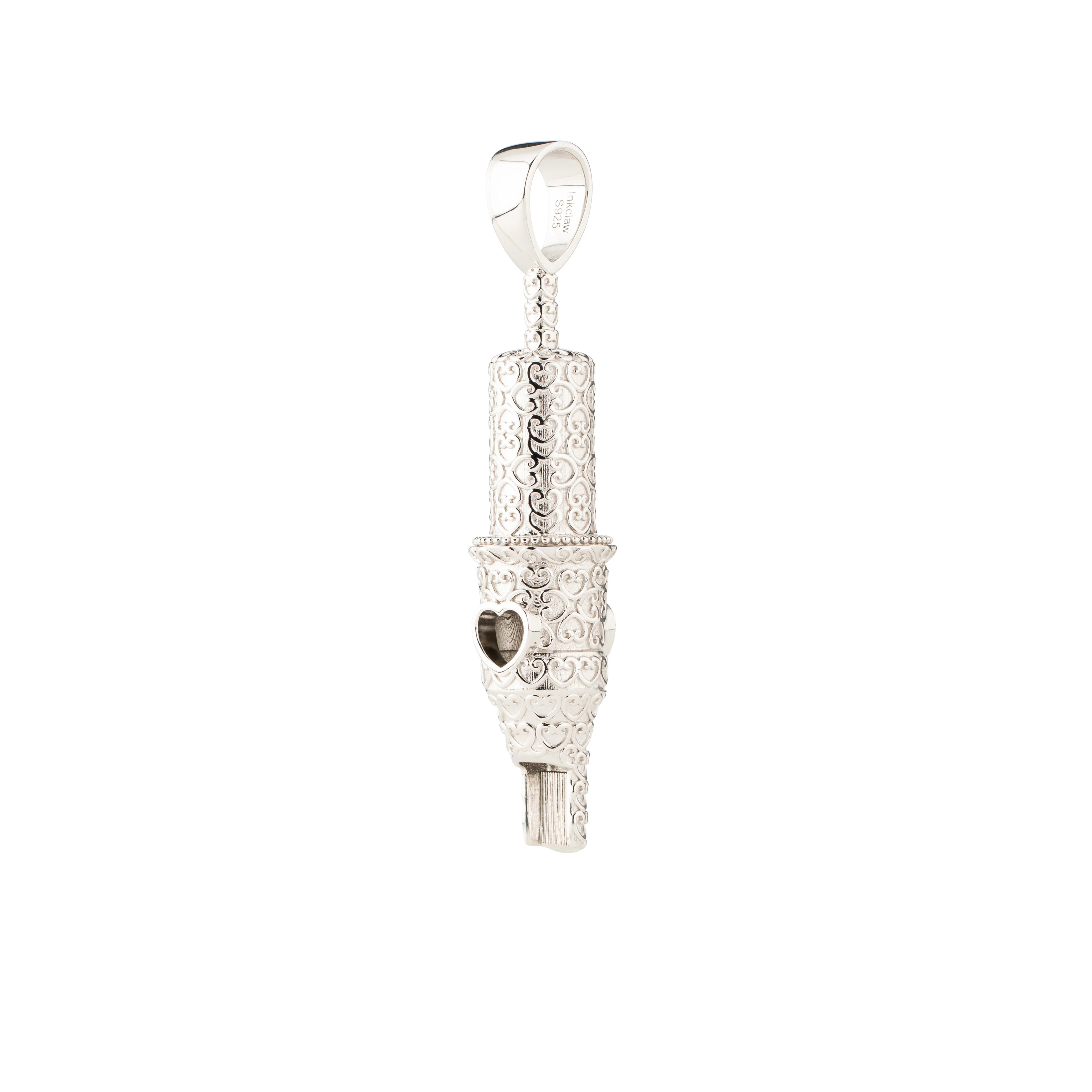 Heart Pattern Round Magnum Tattoo Pendant - Silver