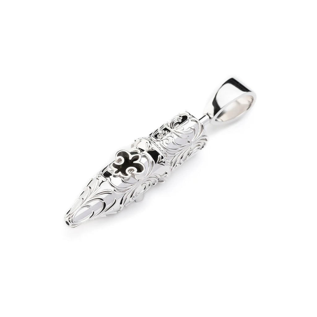 Tang-Flower Pattern Round Liner Tattoo Pendant - Silver
