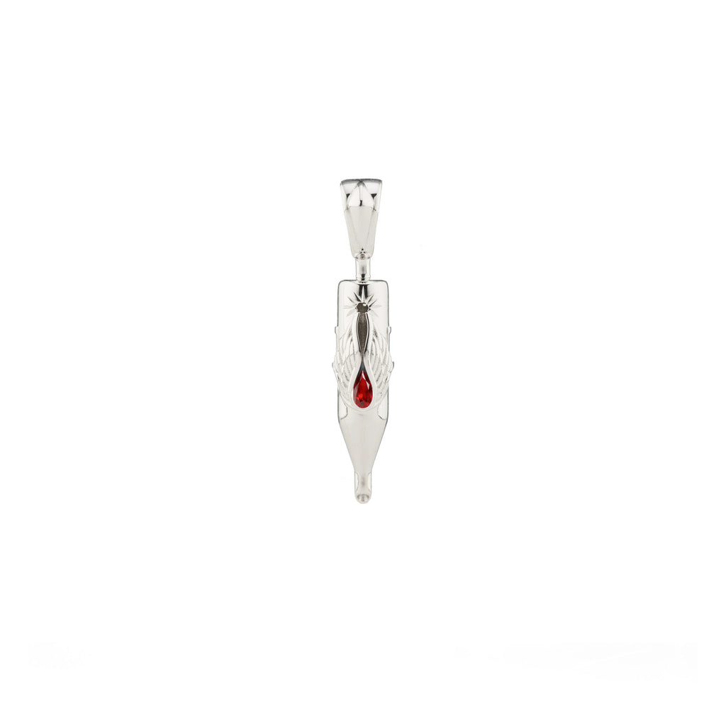 Tiny Wings Birthstone Tattoo Pendant Round Liner - Teardrop Gem Silver