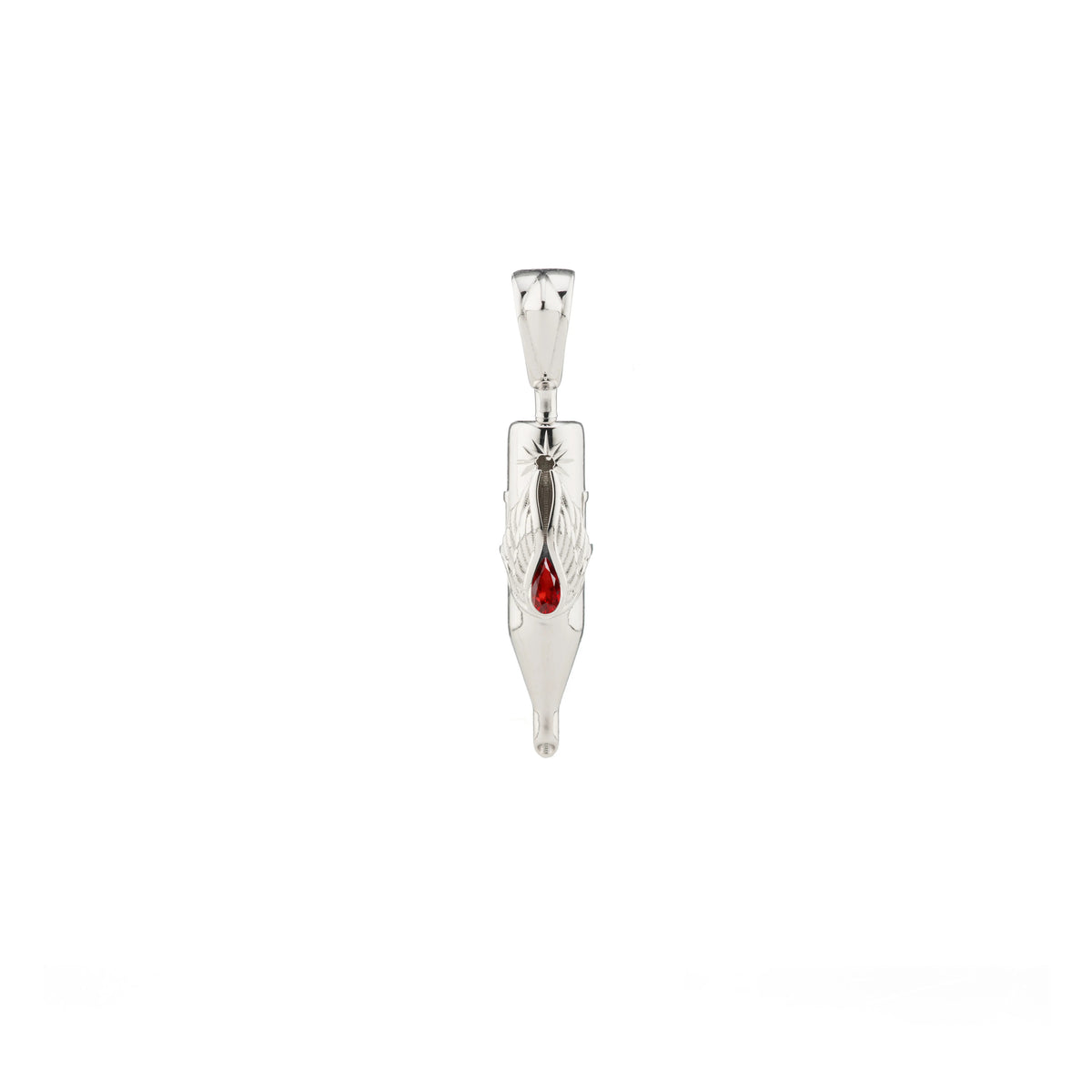 Tiny Wings Birthstone Tattoo Pendant Round Liner - Teardrop Gem Silver