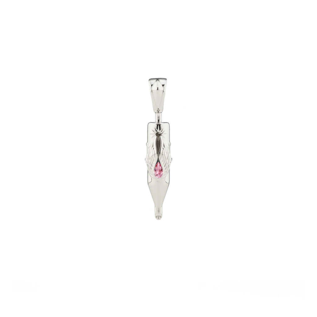 Tiny Wings Birthstone Tattoo Pendant Round Liner - Teardrop Gem Silver