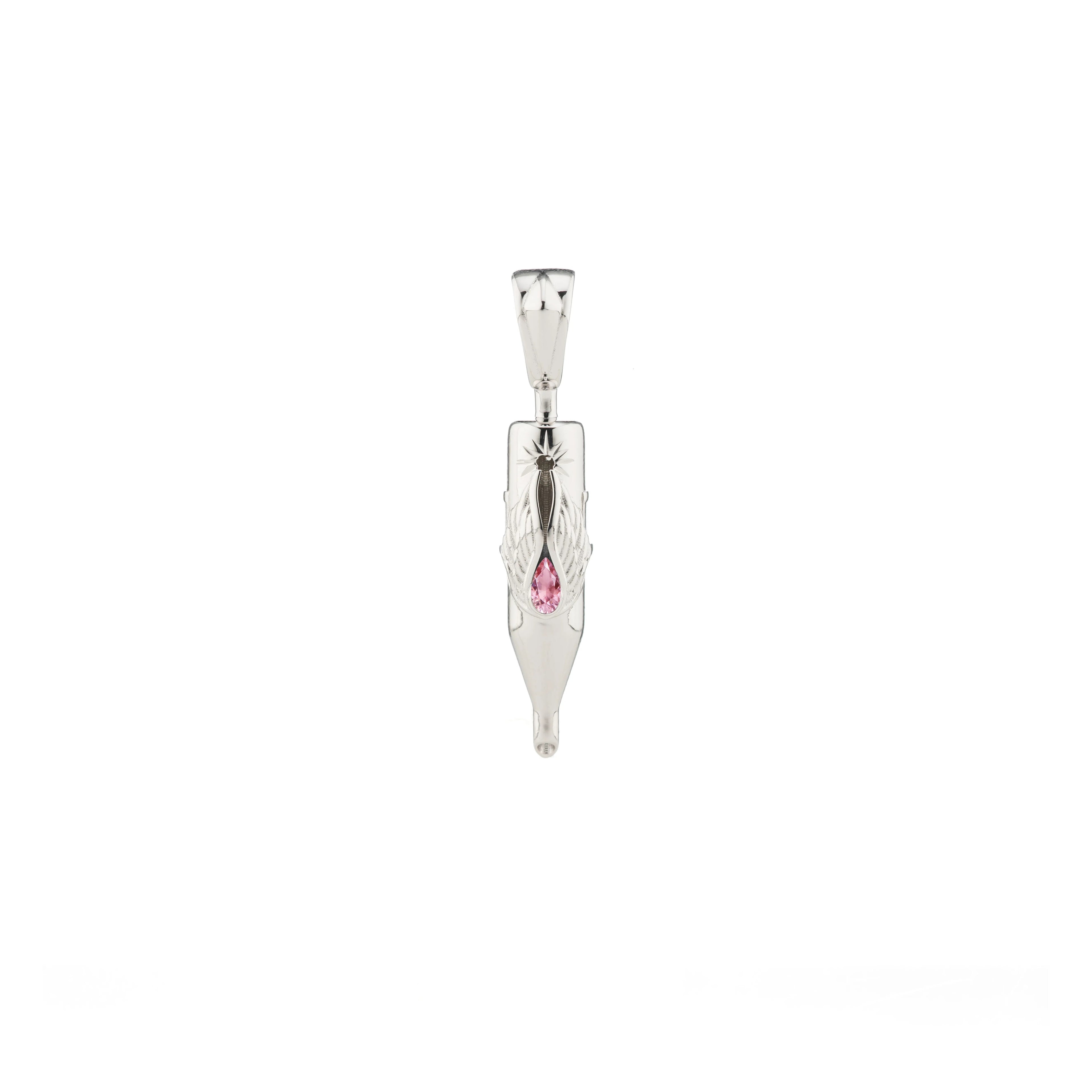 Tiny Wings Birthstone Tattoo Pendant Round Liner - Teardrop Gem Silver
