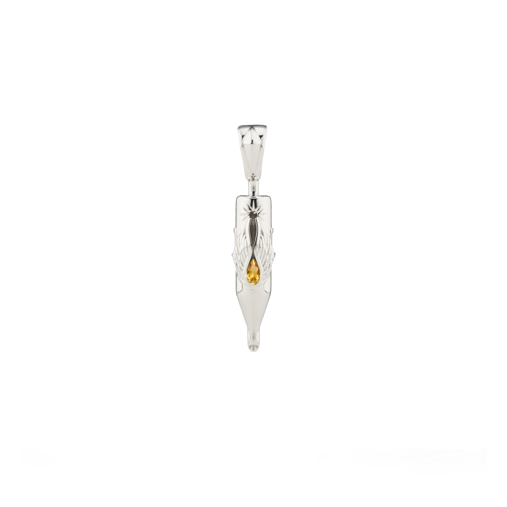 Tiny Wings Birthstone Tattoo Pendant Round Liner - Teardrop Gem Silver