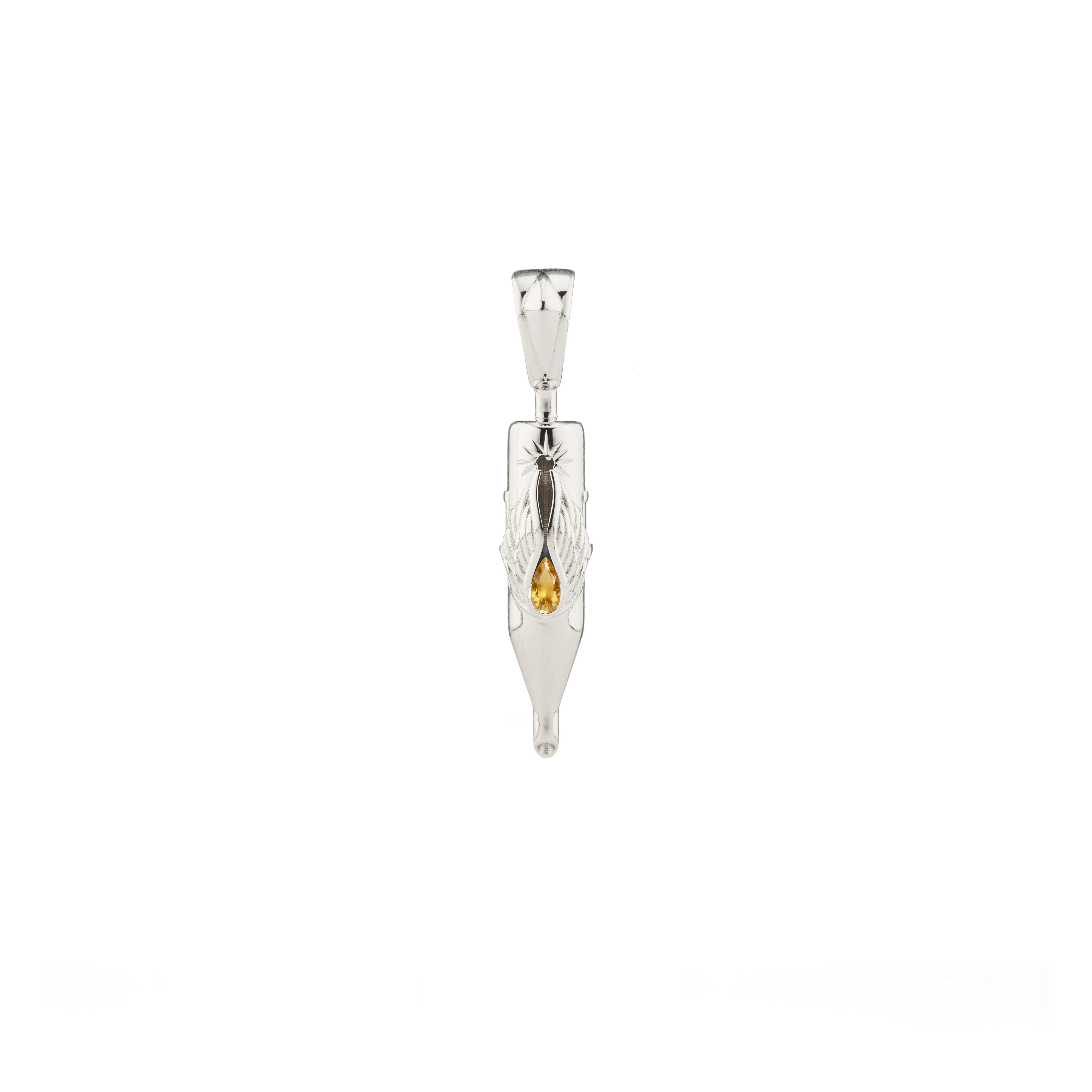 Tiny Wings Birthstone Tattoo Pendant Round Liner - Teardrop Gem Silver