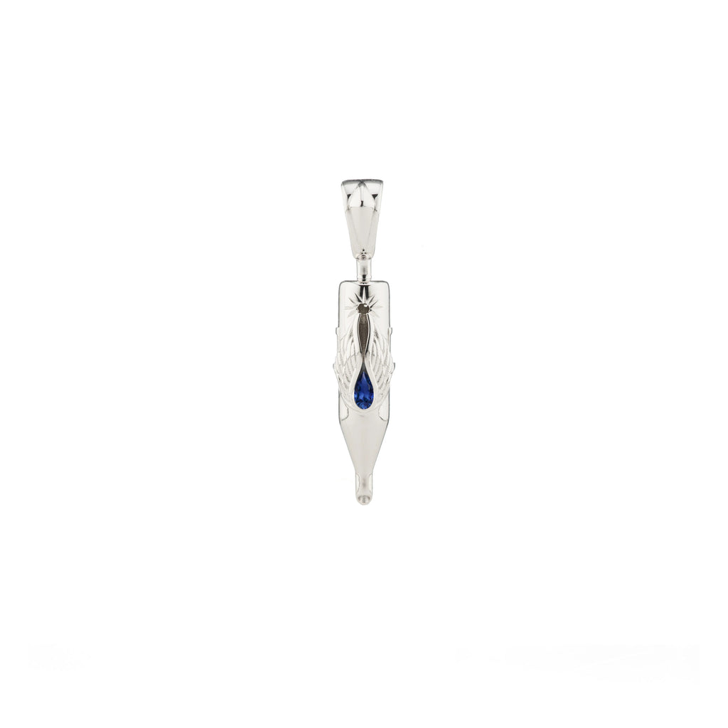 Tiny Wings Birthstone Tattoo Pendant Round Liner - Teardrop Gem Silver
