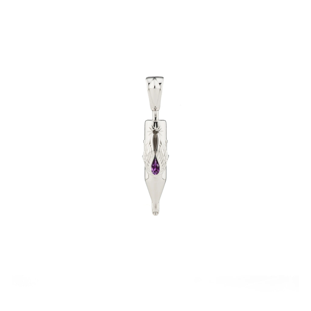 Tiny Wings Birthstone Tattoo Pendant Round Liner - Teardrop Gem Silver