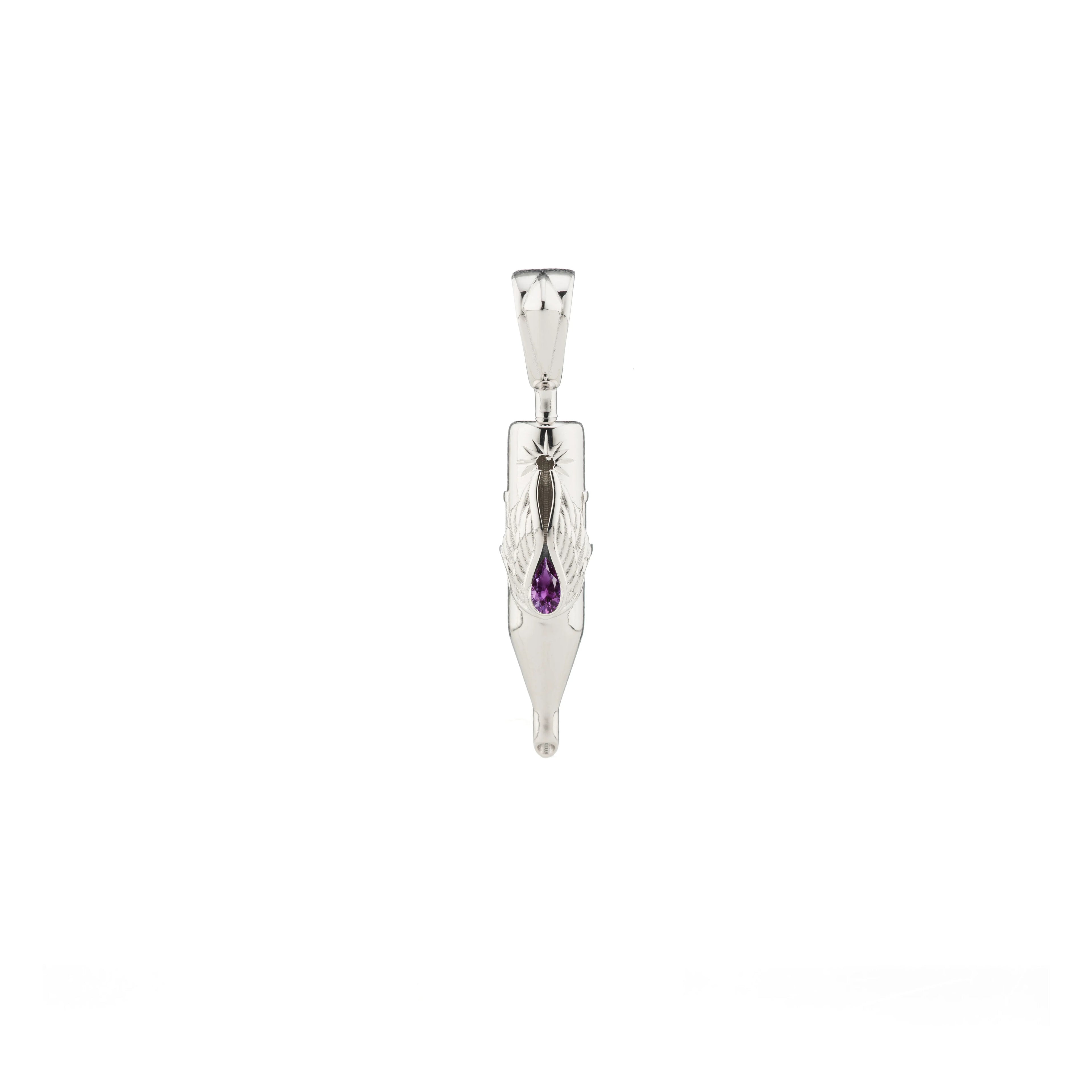 Tiny Wings Birthstone Tattoo Pendant Round Liner - Teardrop Gem Silver