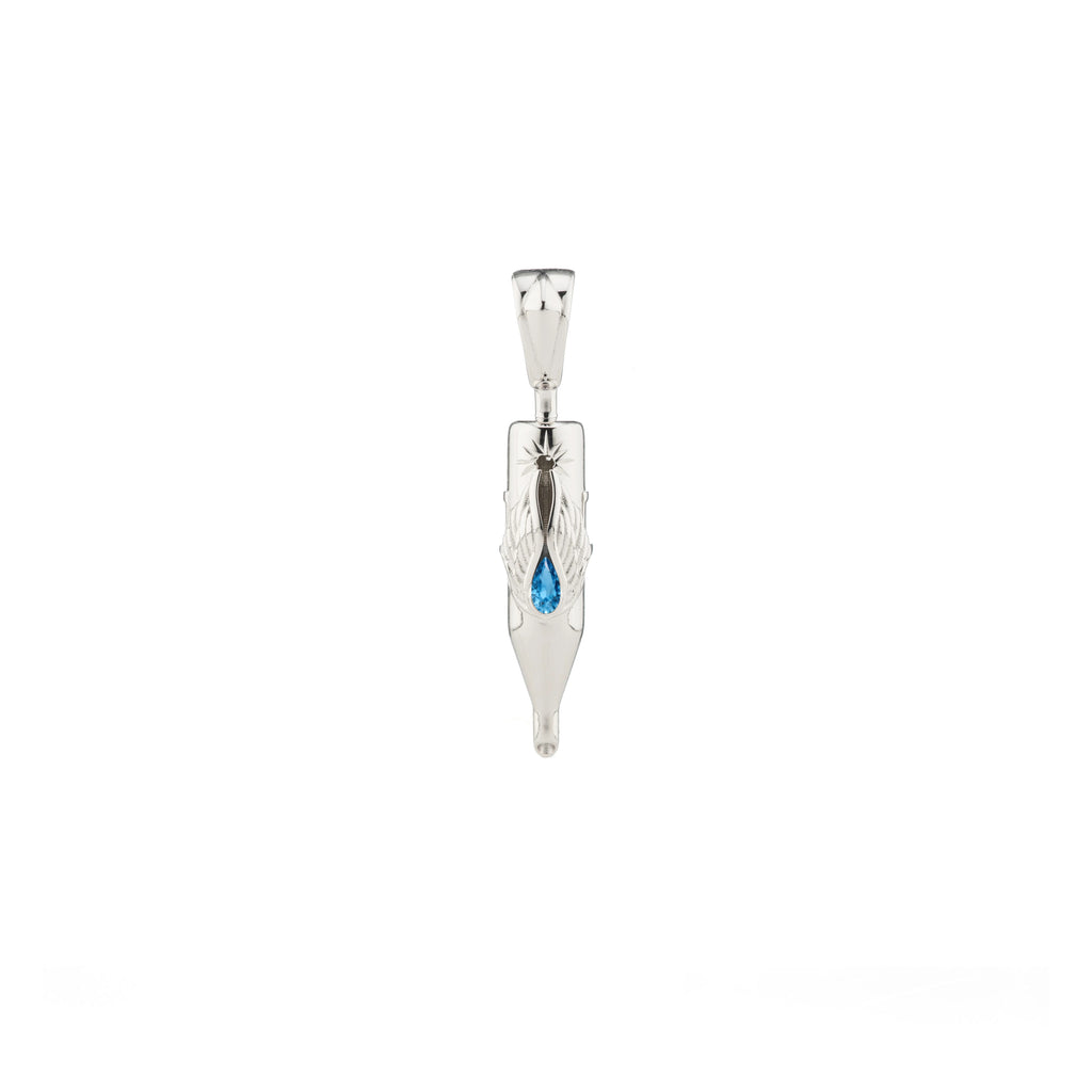 Tiny Wings Birthstone Tattoo Pendant Round Liner - Teardrop Gem Silver