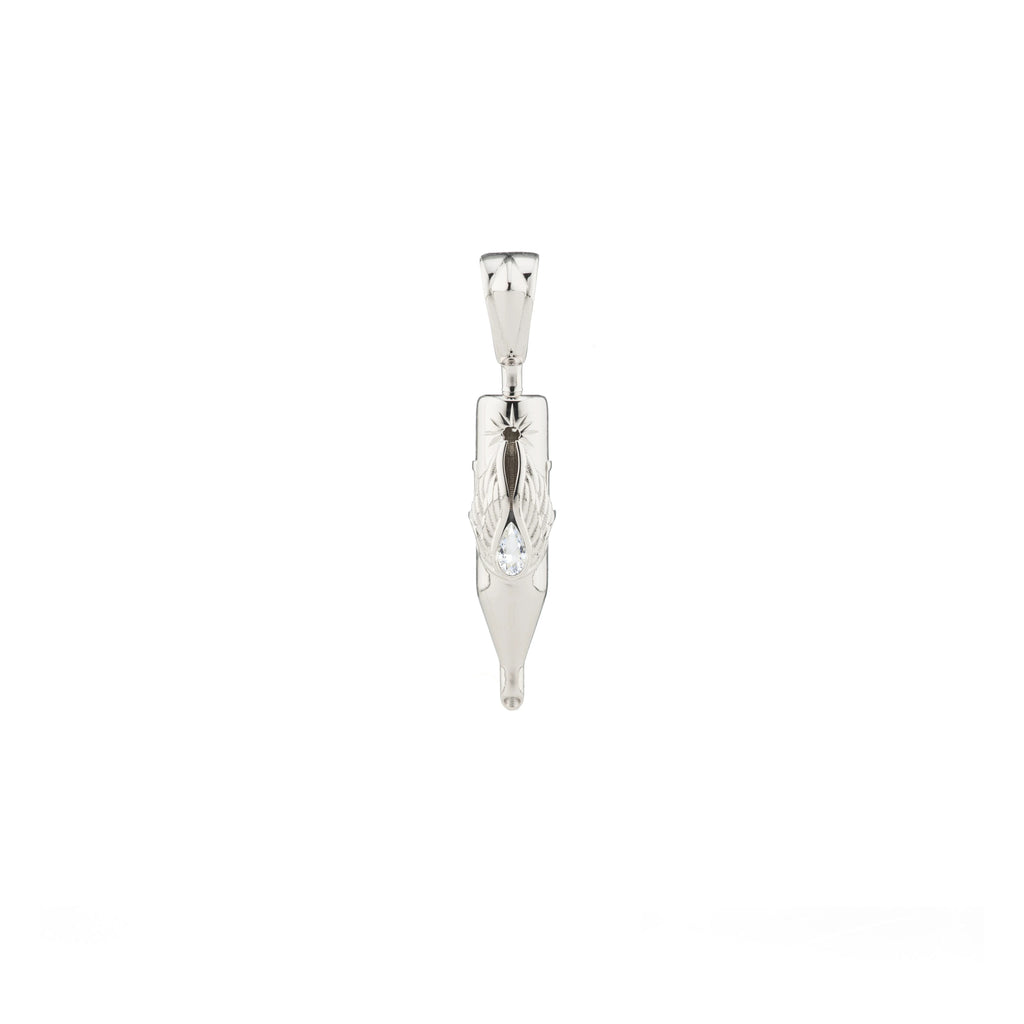 Tiny Wings Birthstone Tattoo Pendant Round Liner - Teardrop Gem Silver