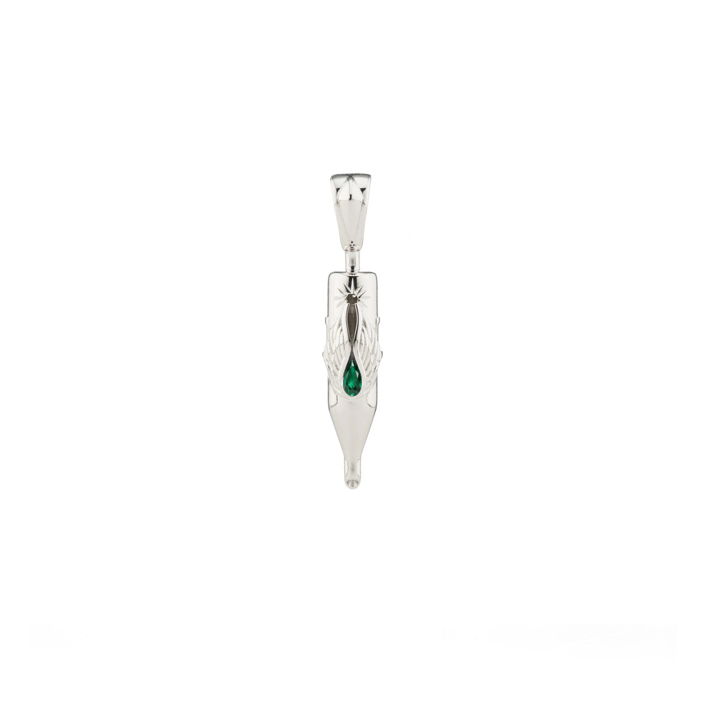 Tiny Wings Birthstone Tattoo Pendant Round Liner - Teardrop Gem Silver