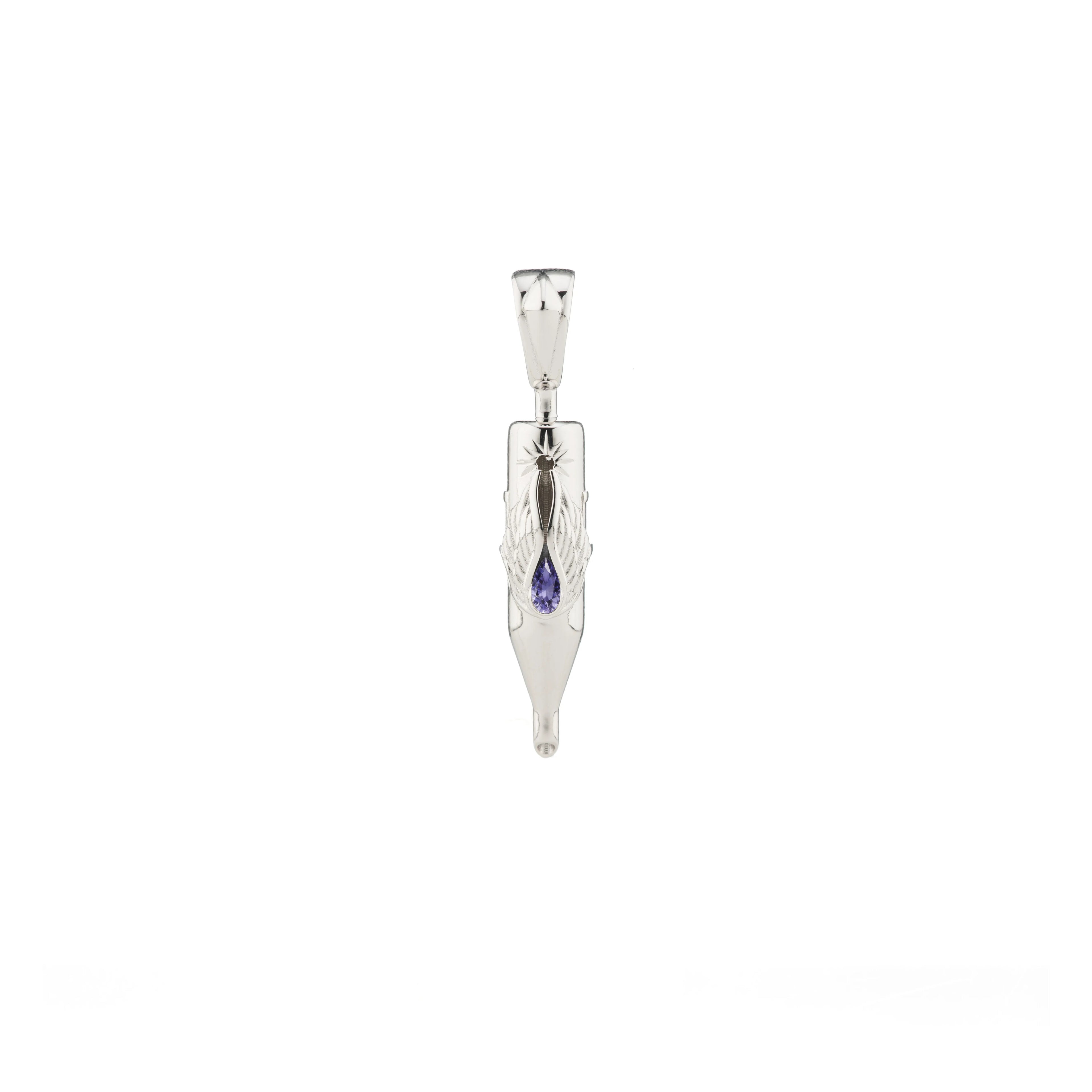 Tiny Wings Birthstone Tattoo Pendant Round Liner - Teardrop Gem Silver