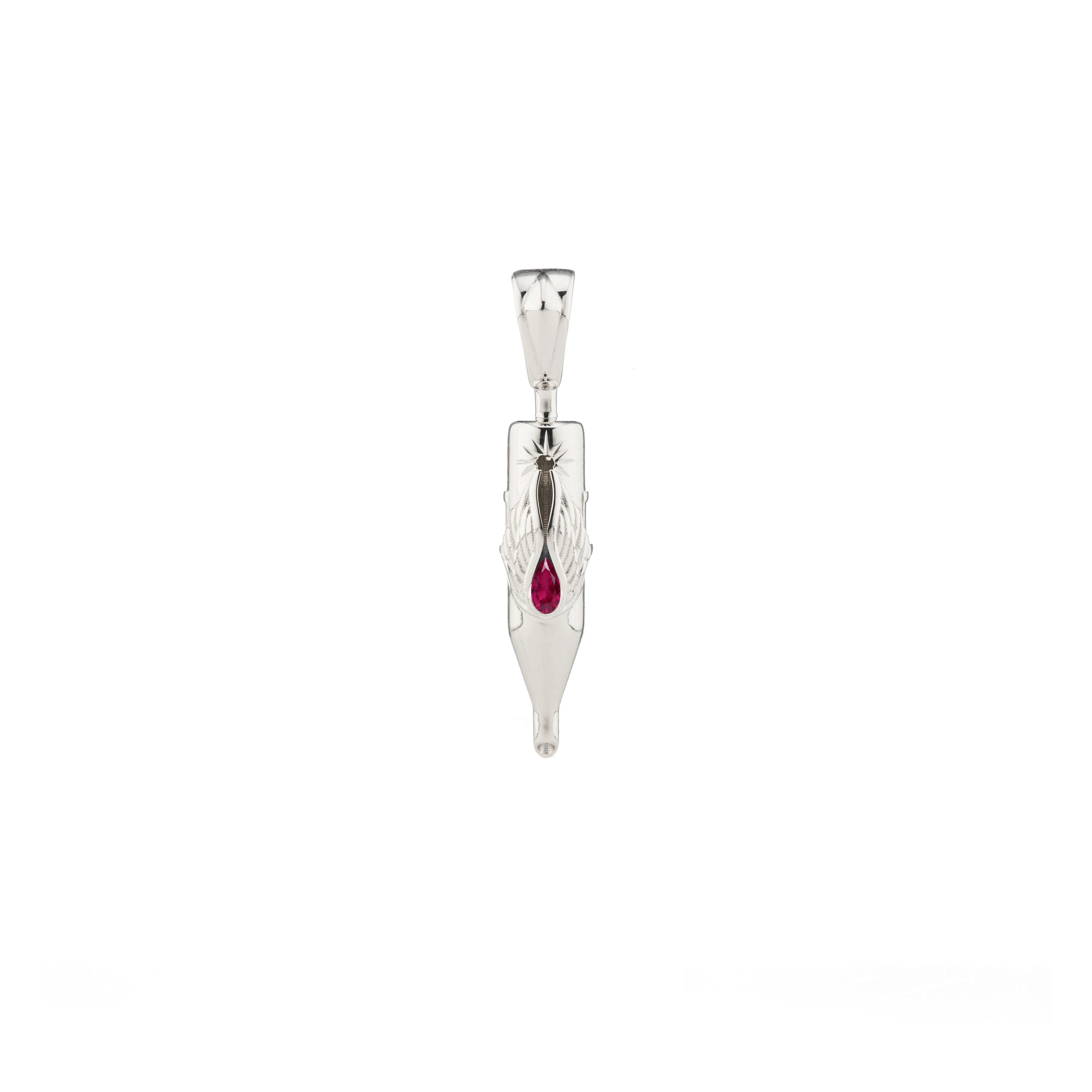 Tiny Wings Birthstone Tattoo Pendant Round Liner - Teardrop Gem Silver