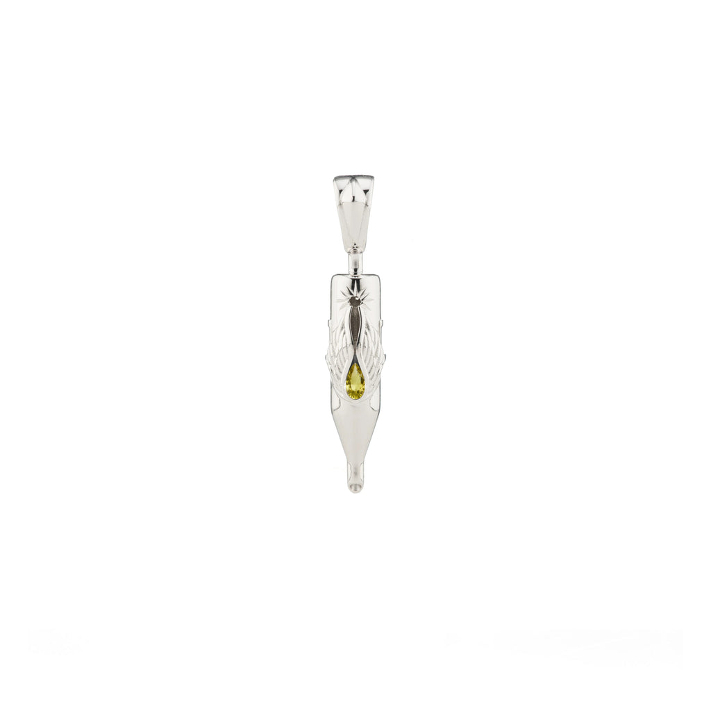 Tiny Wings Birthstone Tattoo Pendant Round Liner - Teardrop Gem Silver