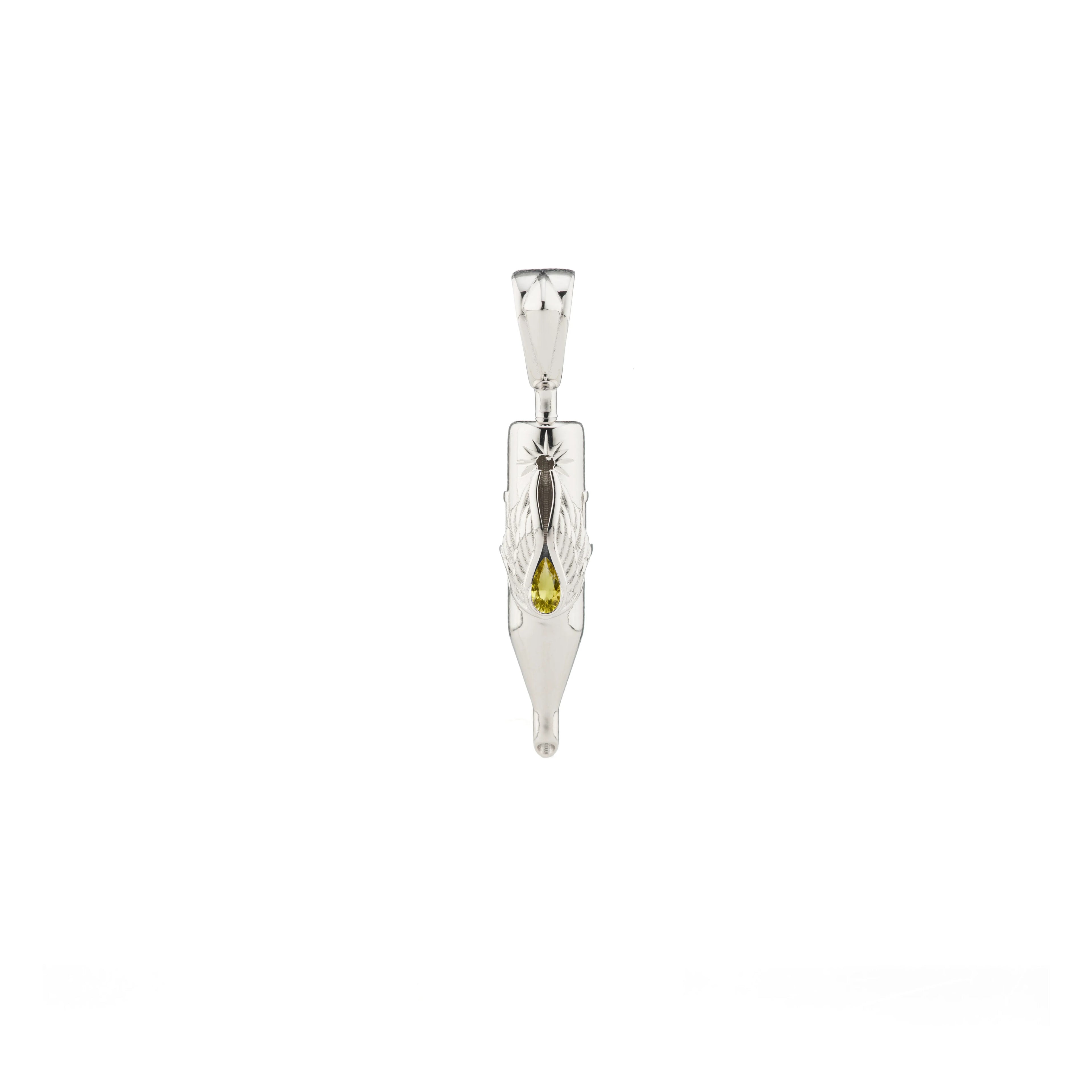 Tiny Wings Birthstone Tattoo Pendant Round Liner - Teardrop Gem Silver