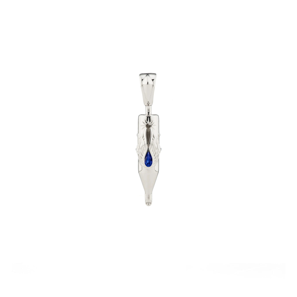 Tiny Wings Birthstone Tattoo Pendant Round Liner - Teardrop Gem Silver