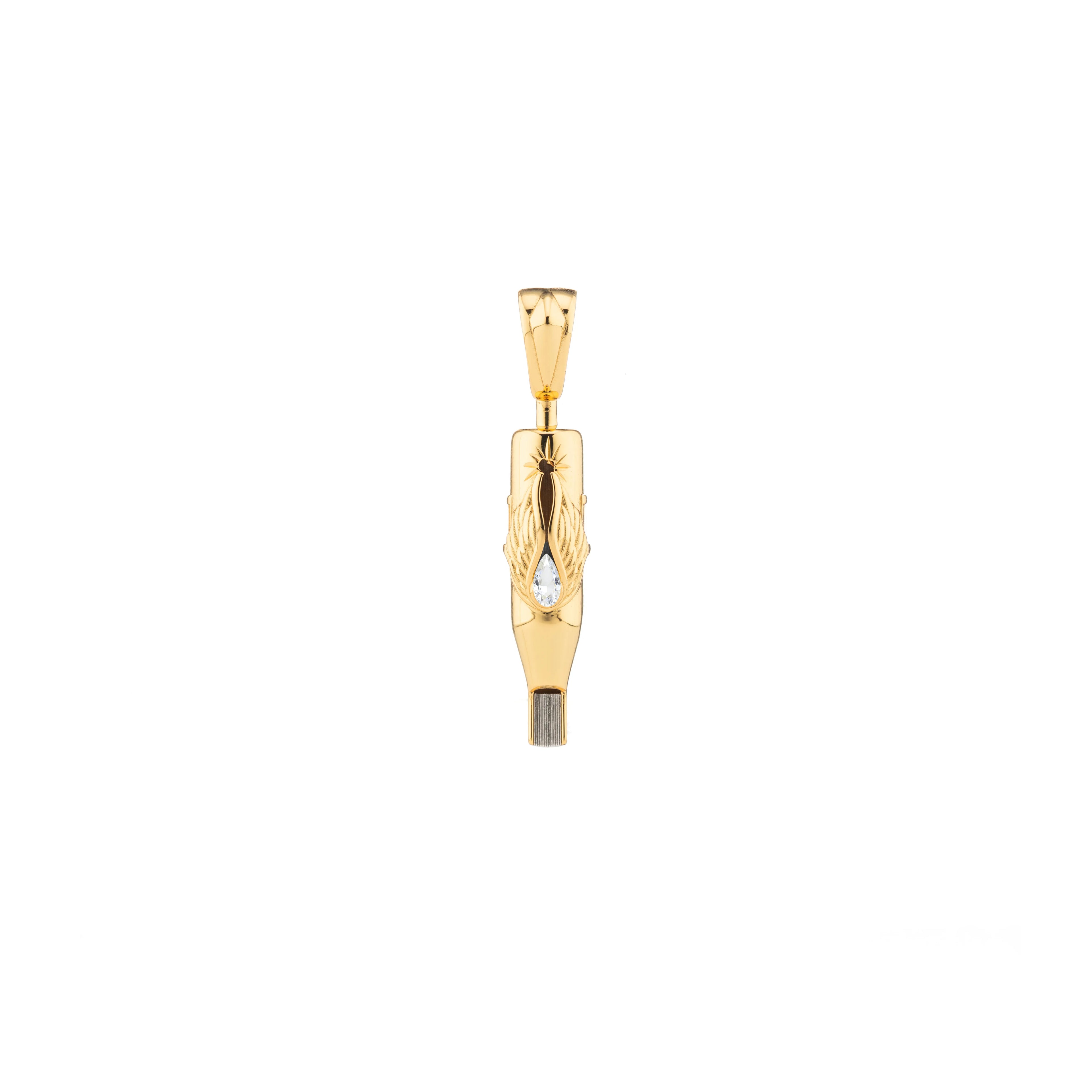 Tiny Wings Birthstone Tattoo Pendant Magnum - Teardrop Gem Gold Plated