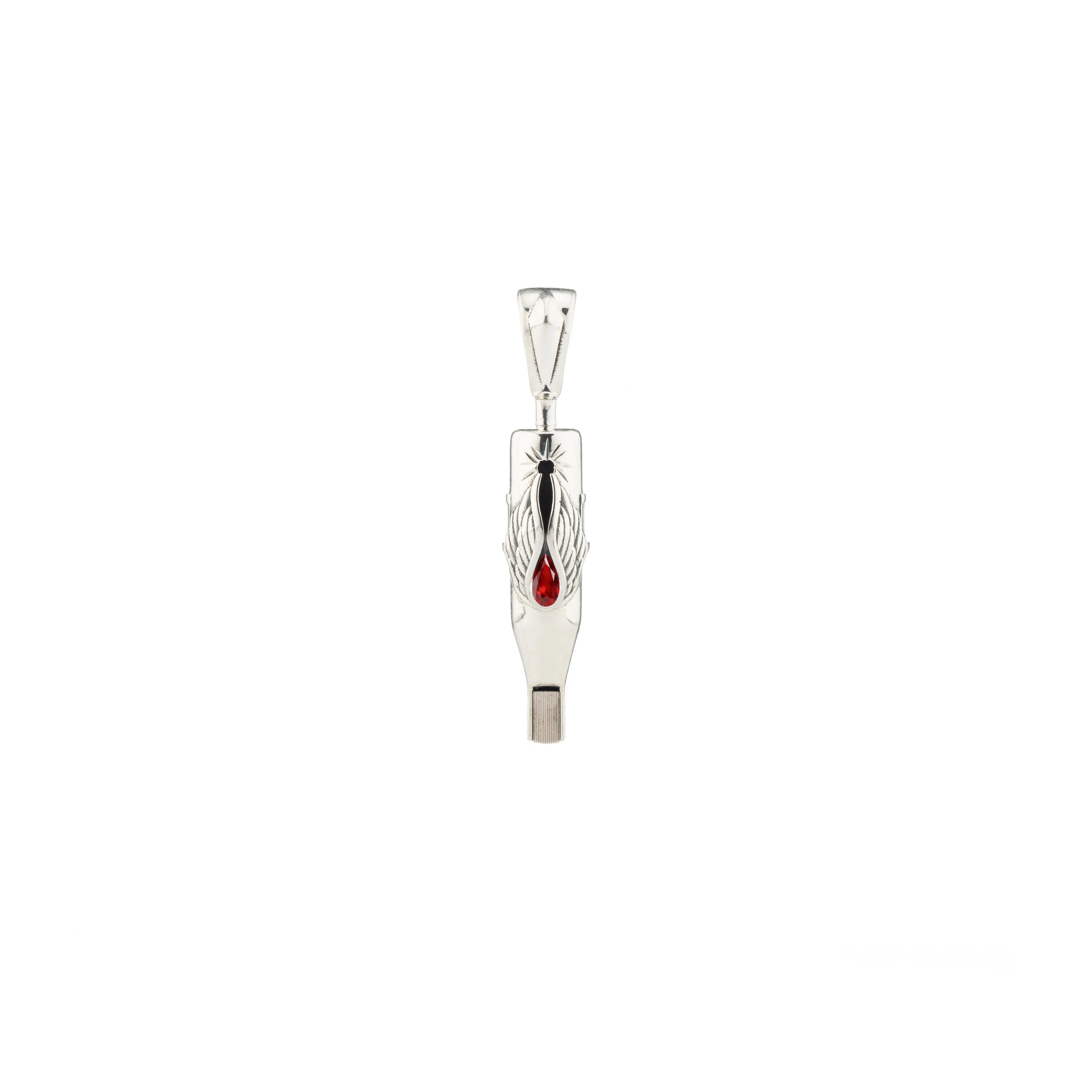 Tiny Wings Birthstone Tattoo Pendant Magnum - Teardrop Gem Silver