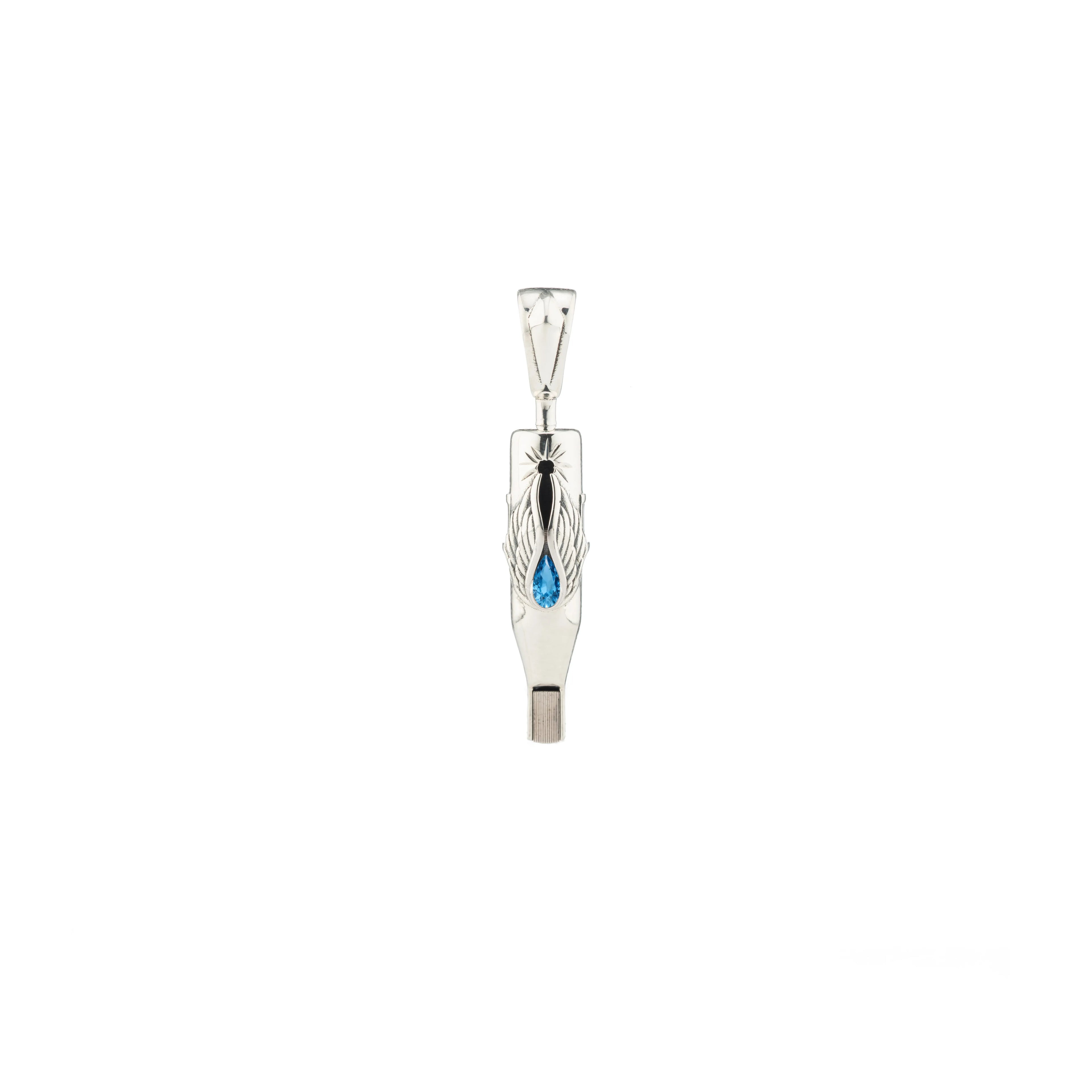 Tiny Wings Birthstone Tattoo Pendant Magnum - Teardrop Gem Silver
