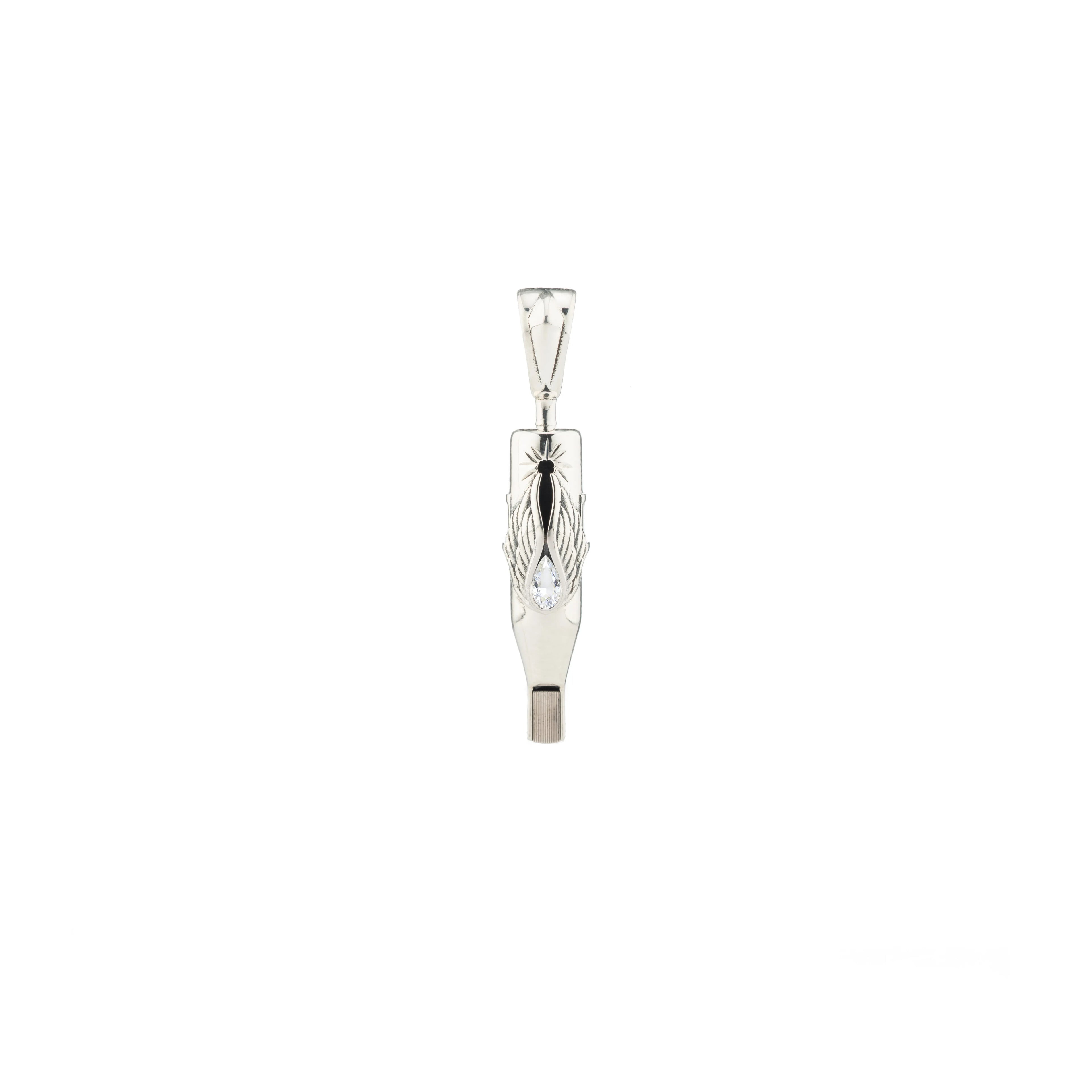 Tiny Wings Birthstone Tattoo Pendant Magnum - Teardrop Gem Silver