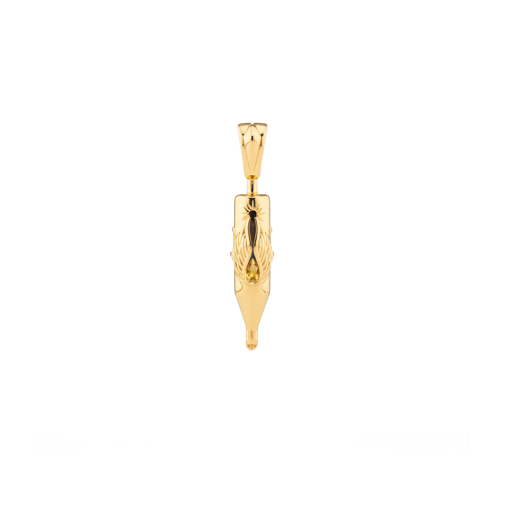 Tiny Wings Birthstone Tattoo Pendant Round Liner - Teardrop Gem Gold Plated