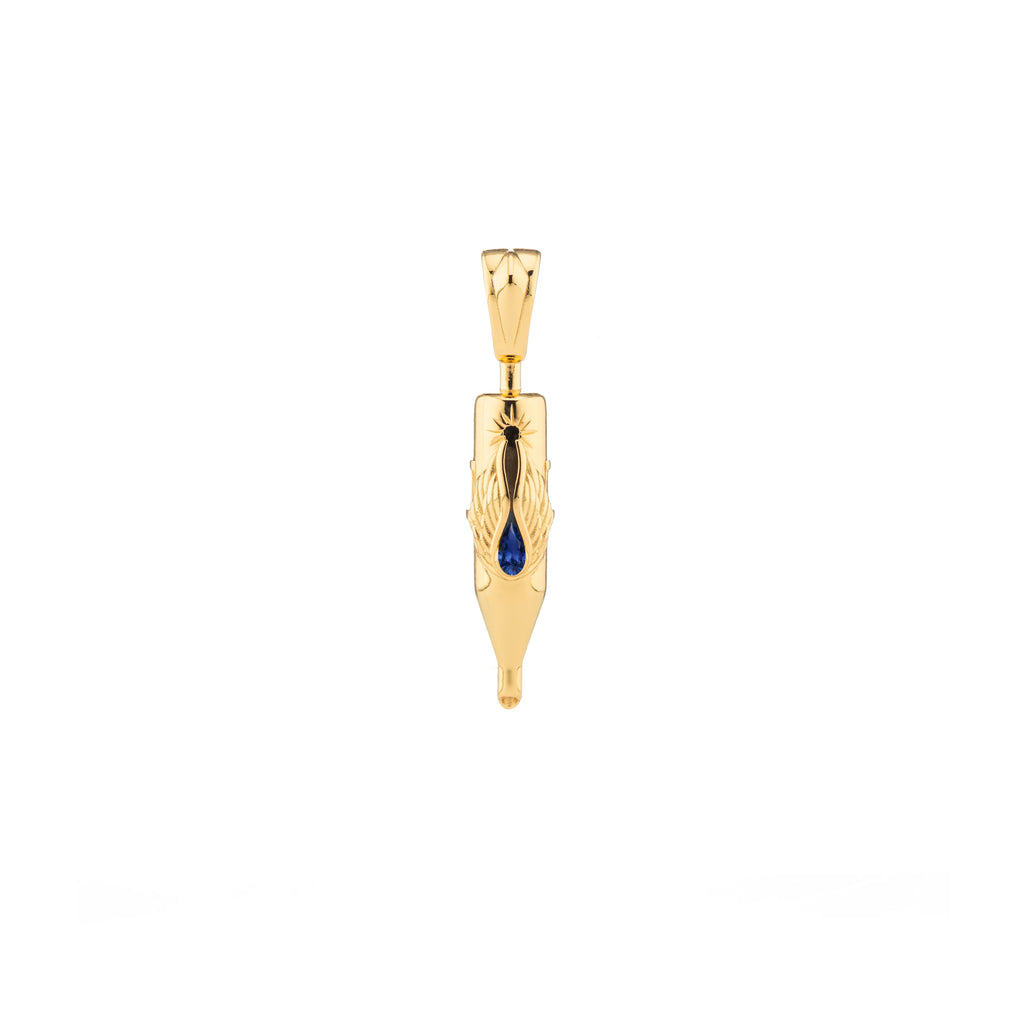 Tiny Wings Birthstone Tattoo Pendant Round Liner - Teardrop Gem Gold Plated