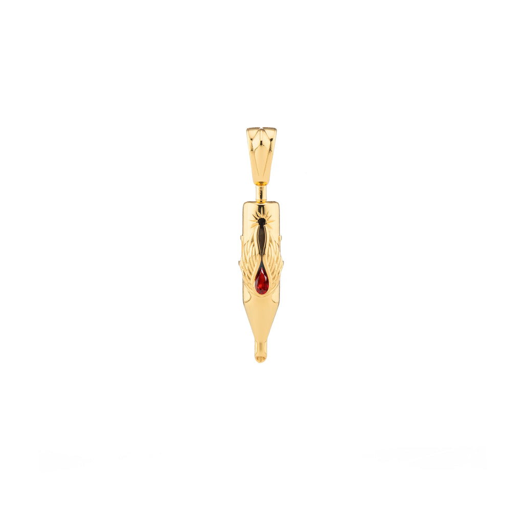 Tiny Wings Birthstone Tattoo Pendant Round Liner - Teardrop Gem Gold Plated