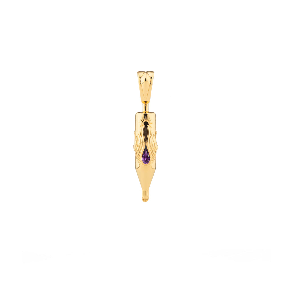 Tiny Wings Birthstone Tattoo Pendant Round Liner - Teardrop Gem Gold Plated