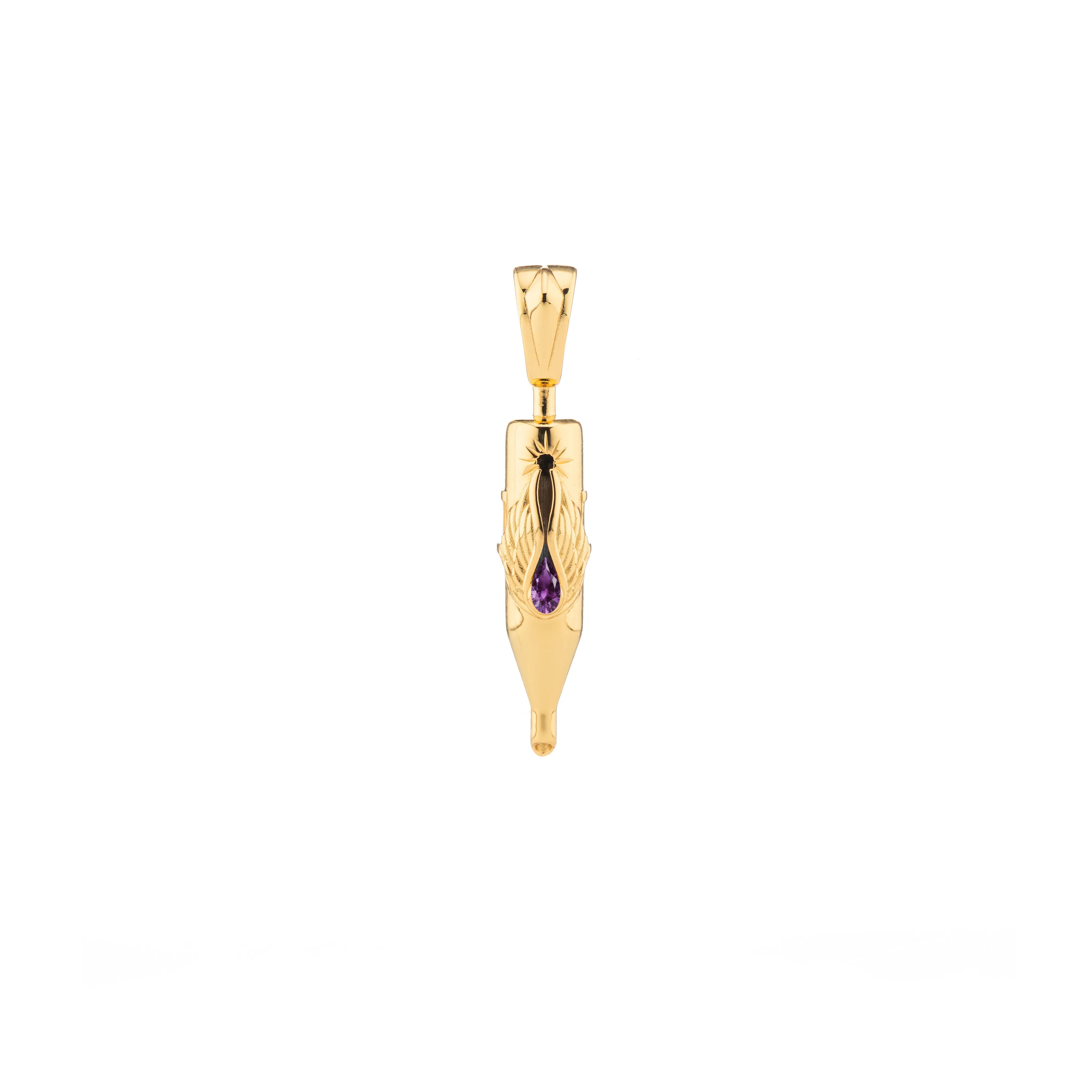 Tiny Wings Birthstone Tattoo Pendant Round Liner - Teardrop Gem Gold Plated