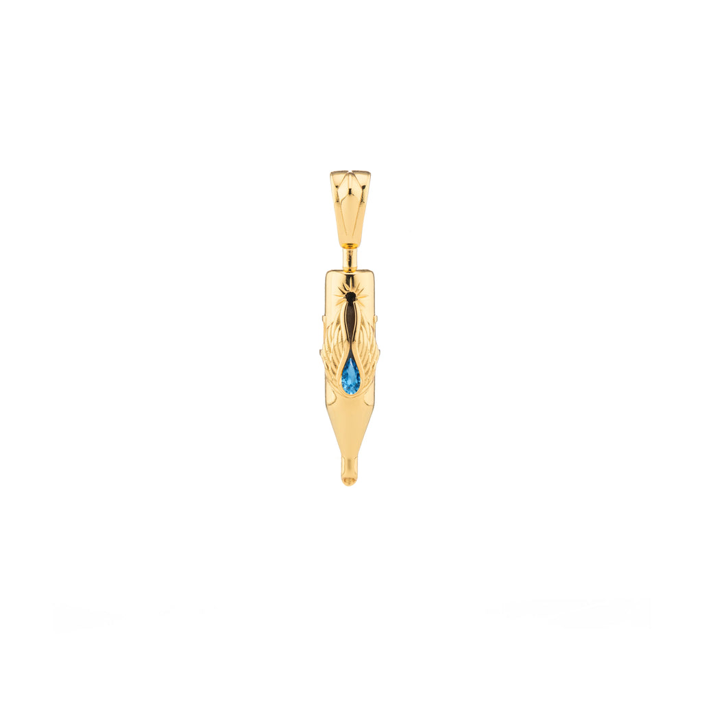 Tiny Wings Birthstone Tattoo Pendant Round Liner - Teardrop Gem Gold Plated