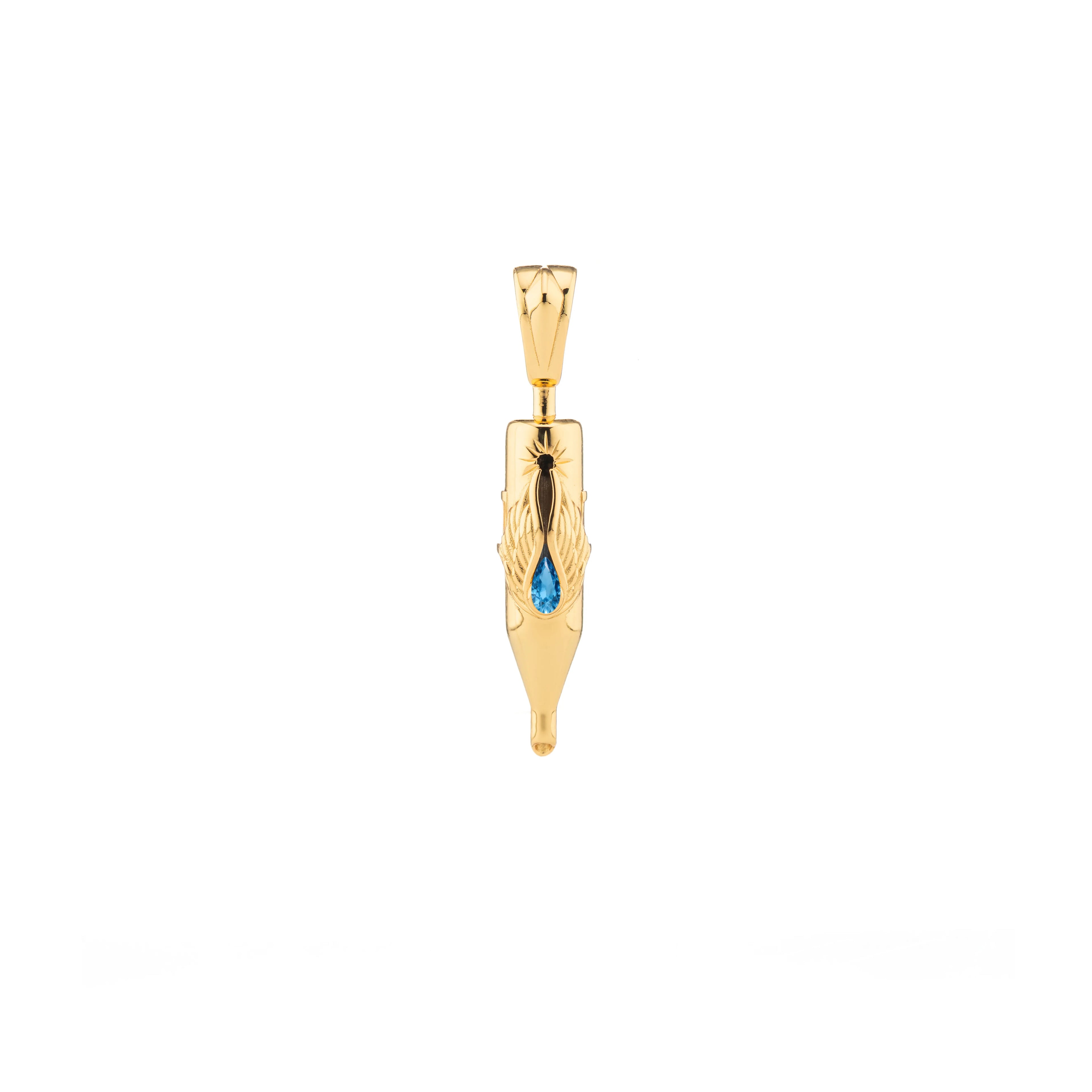 Tiny Wings Birthstone Tattoo Pendant Round Liner - Teardrop Gem Gold Plated