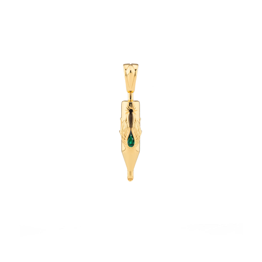 Tiny Wings Birthstone Tattoo Pendant Round Liner - Teardrop Gem Gold Plated
