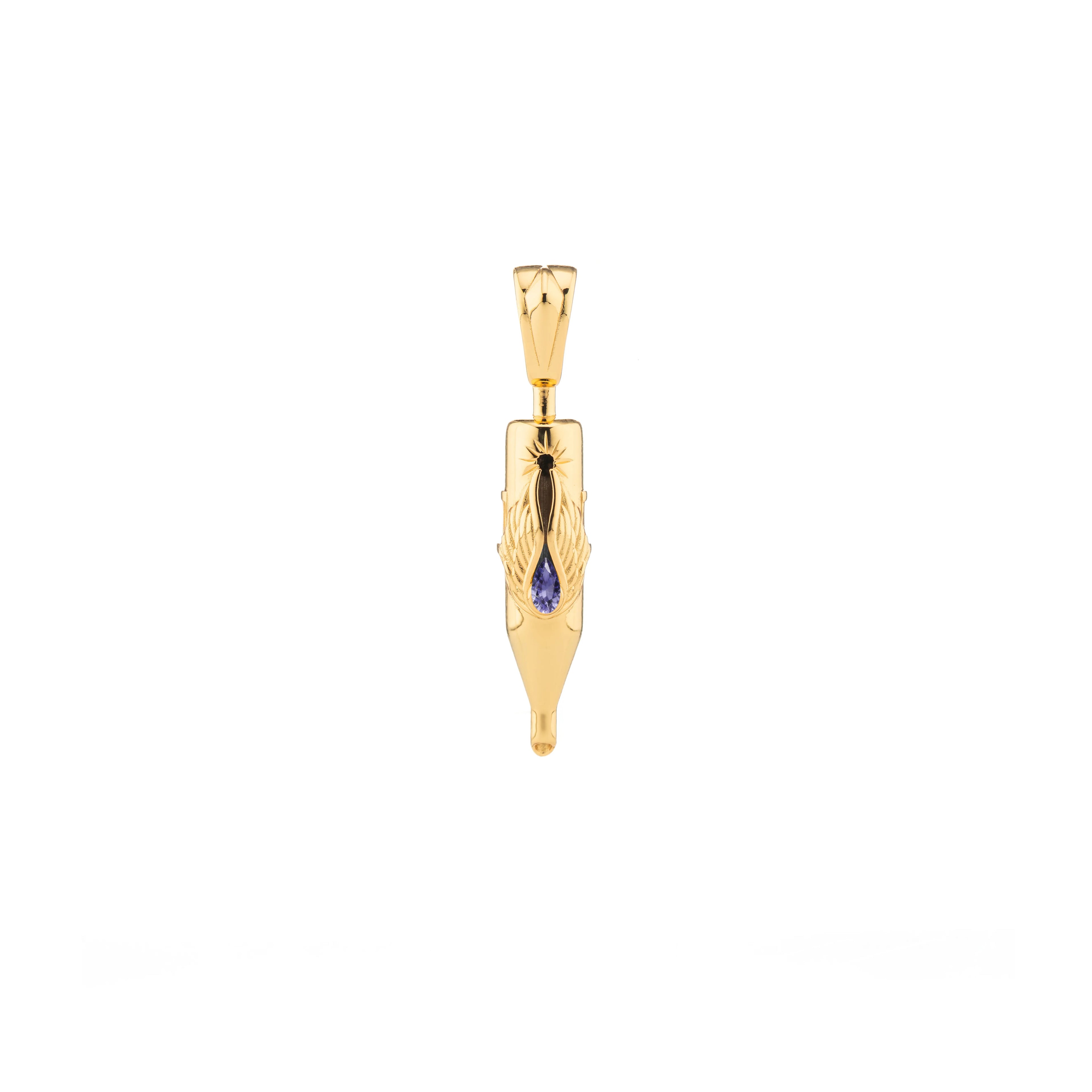 Tiny Wings Birthstone Tattoo Pendant Round Liner - Teardrop Gem Gold Plated