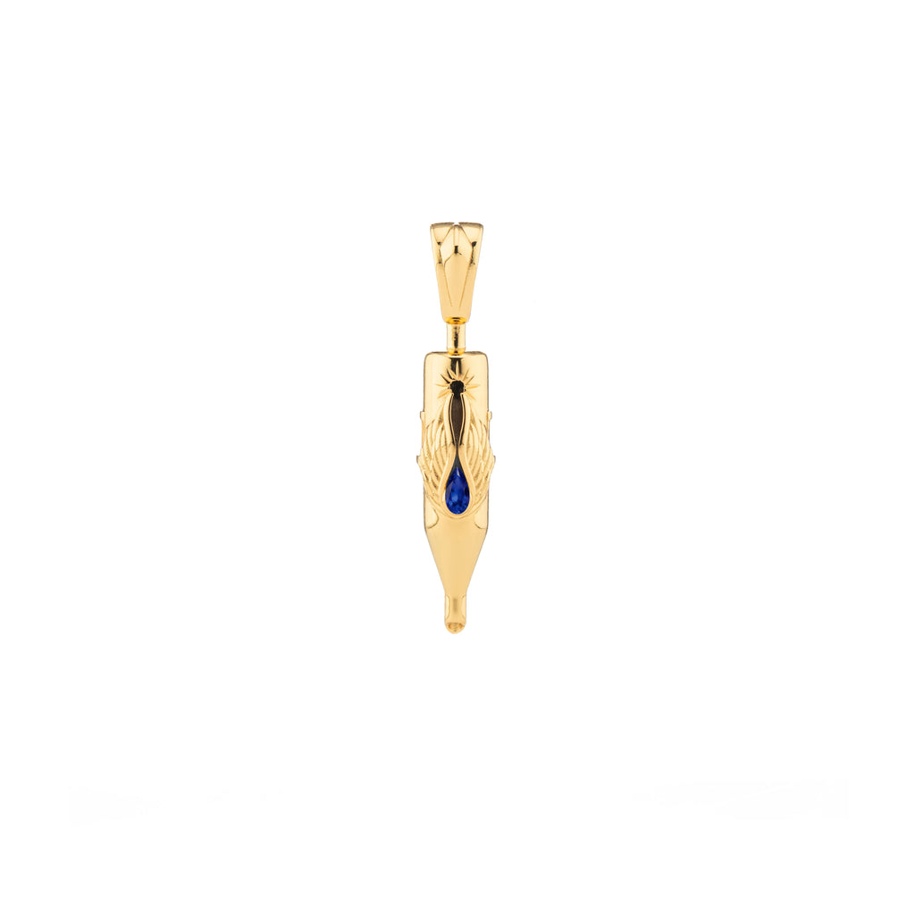 Tiny Wings Birthstone Tattoo Pendant Round Liner - Teardrop Gem Gold Plated