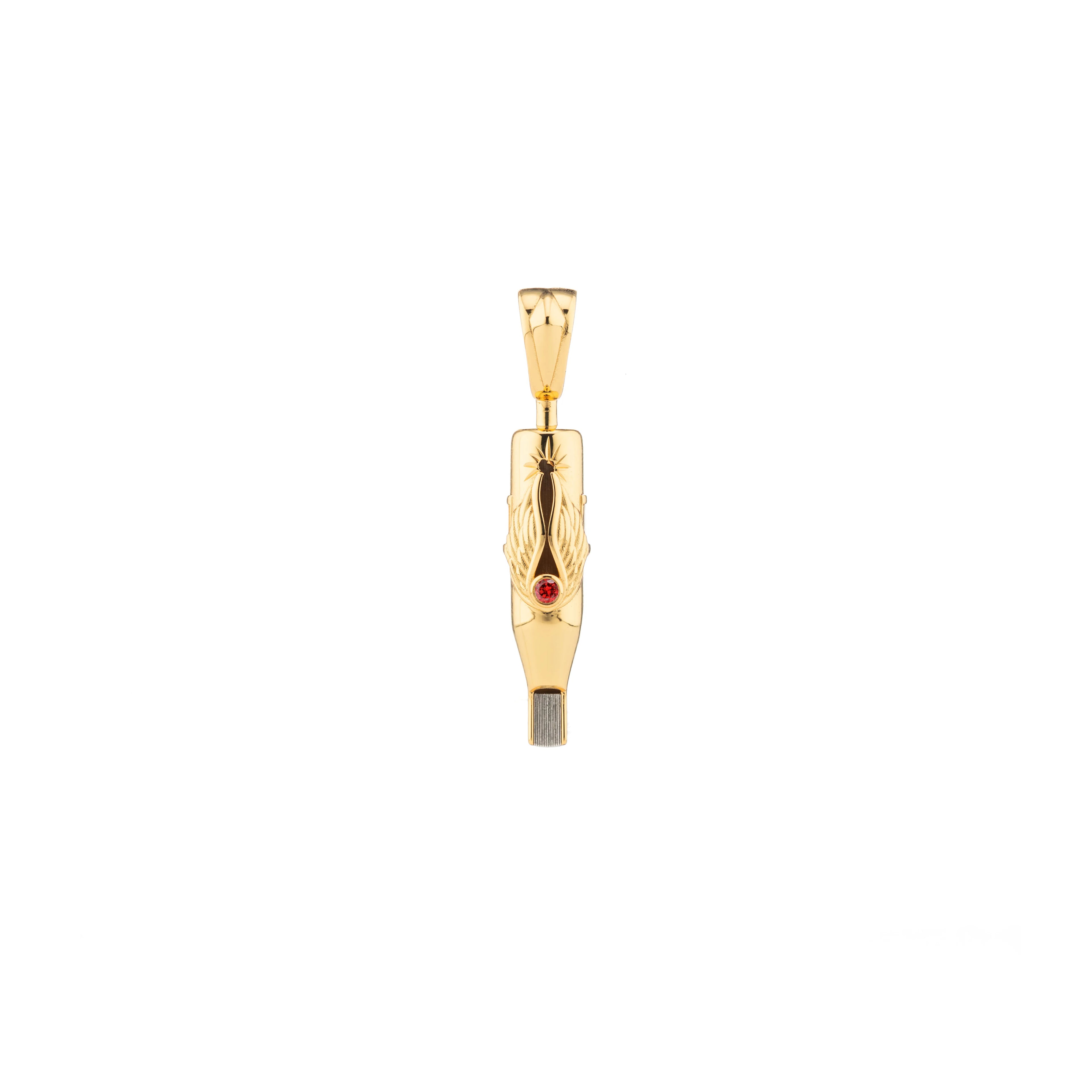 Tiny Wings Birthstone Tattoo Pendant Magnum - Round Gem Gold Plated