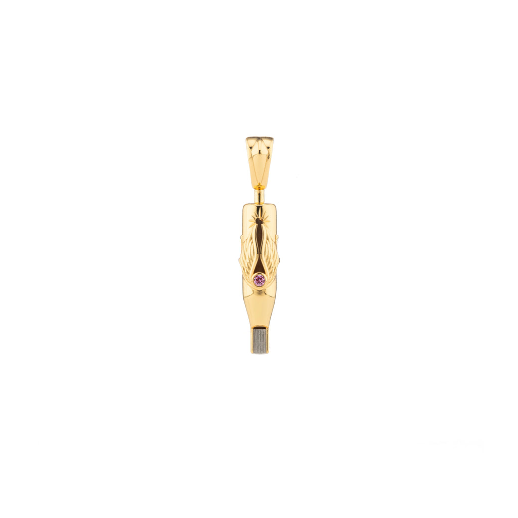 Tiny Wings Birthstone Tattoo Pendant Magnum - Round Gem Gold Plated