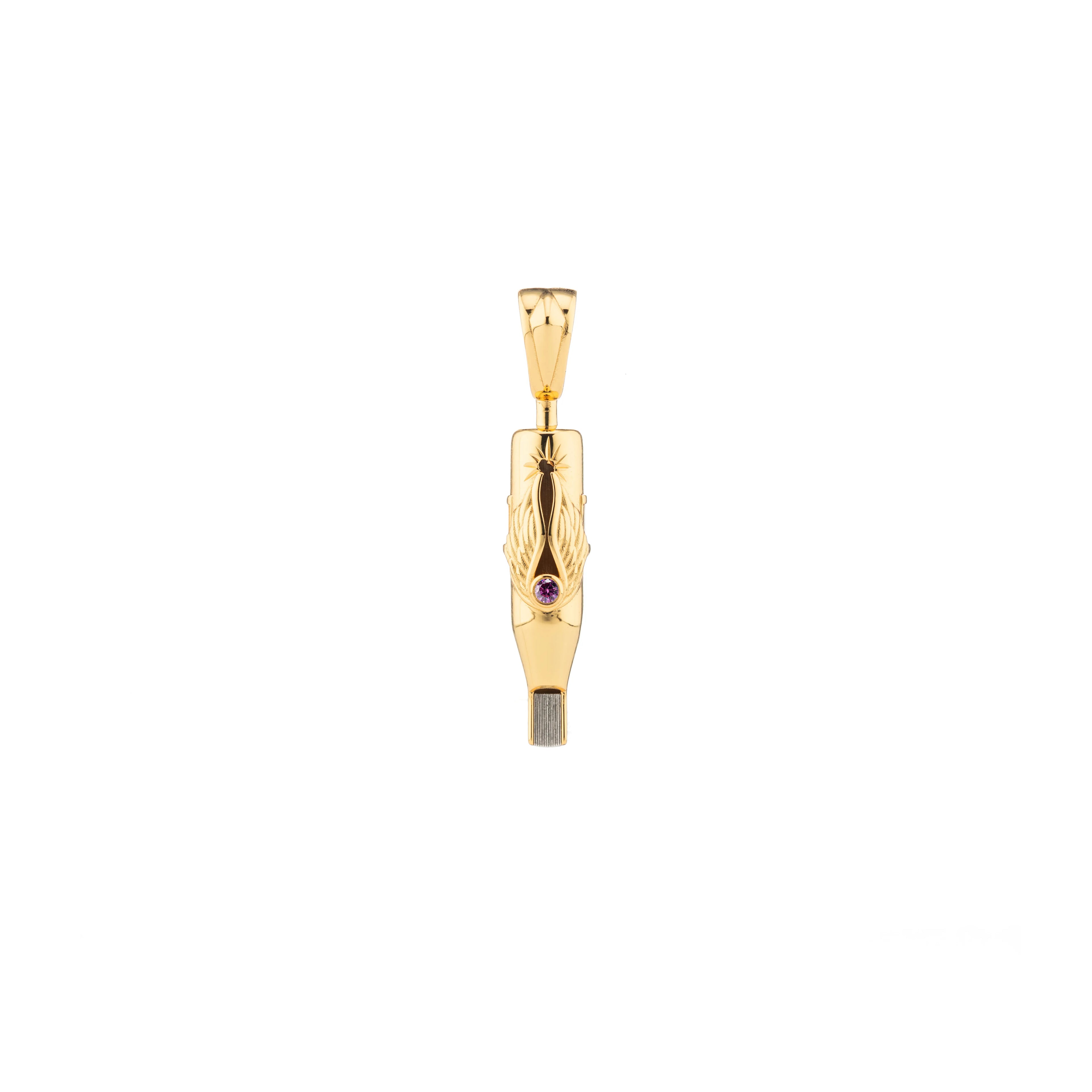 Tiny Wings Birthstone Tattoo Pendant Magnum - Round Gem Gold Plated