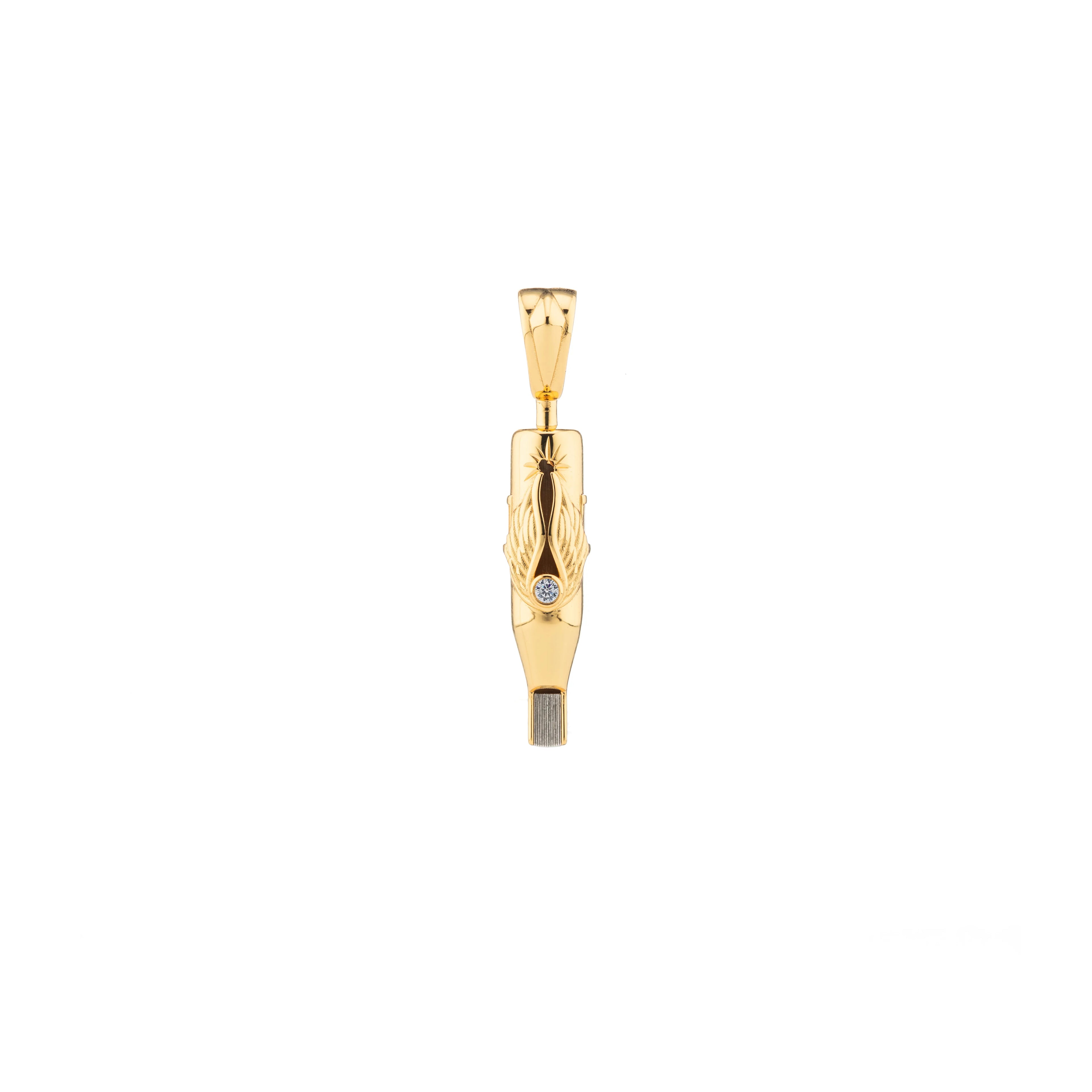 Tiny Wings Birthstone Tattoo Pendant Magnum - Round Gem Gold Plated